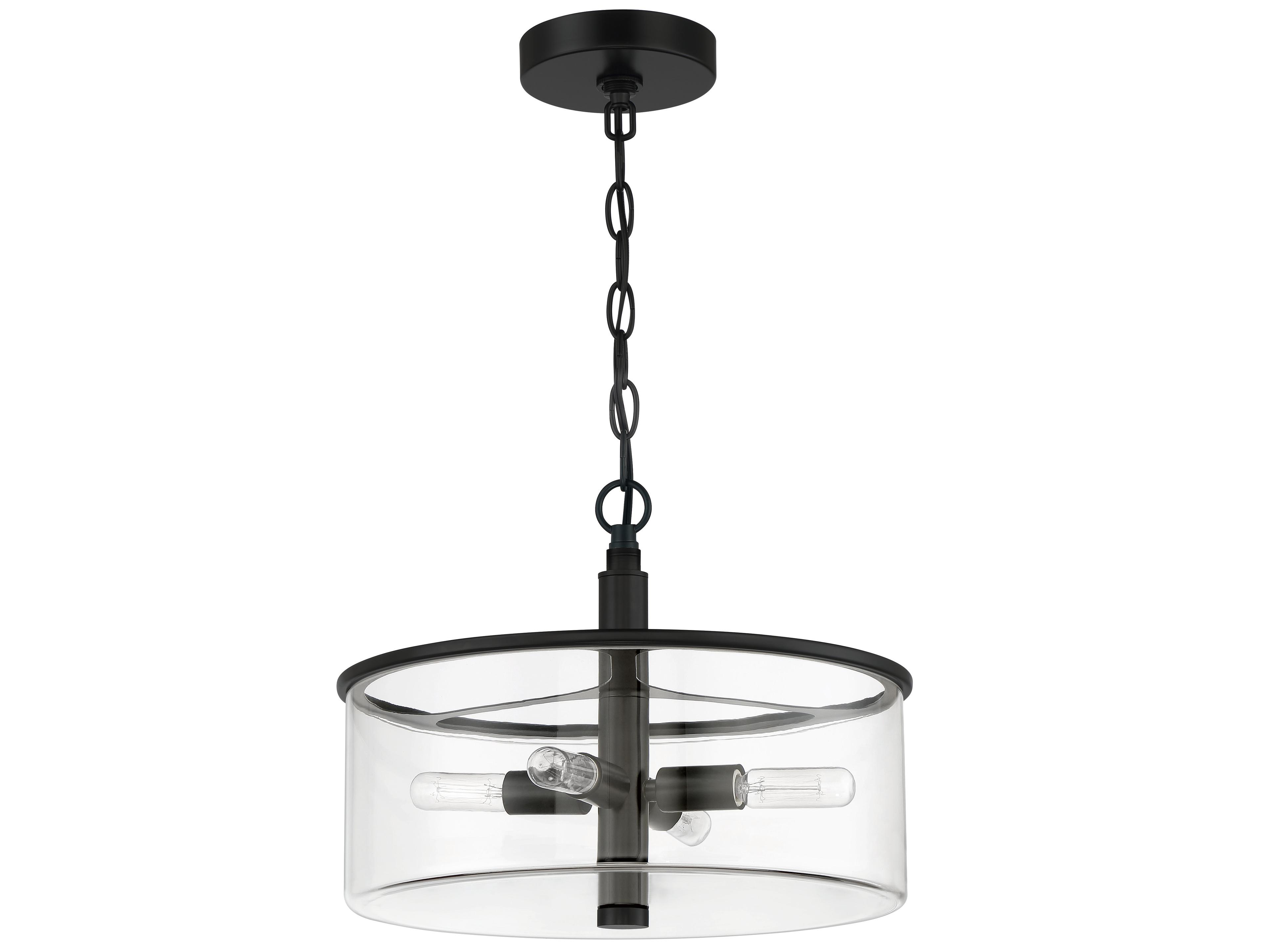 Hailie 4-Light Flat Black Glass Drum Pendant