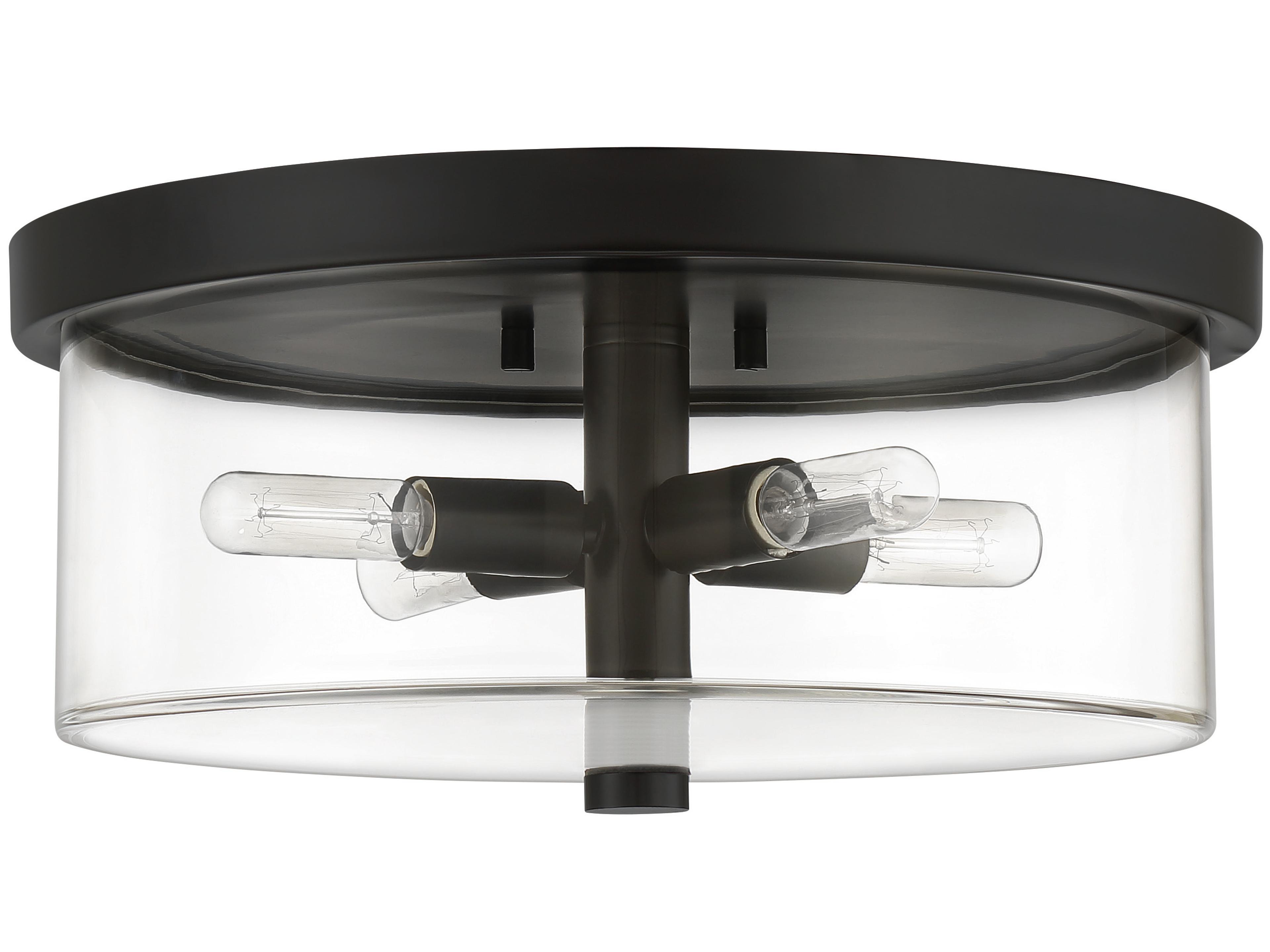 Hailie 4-Light Flat Black Glass Drum Flush Mount