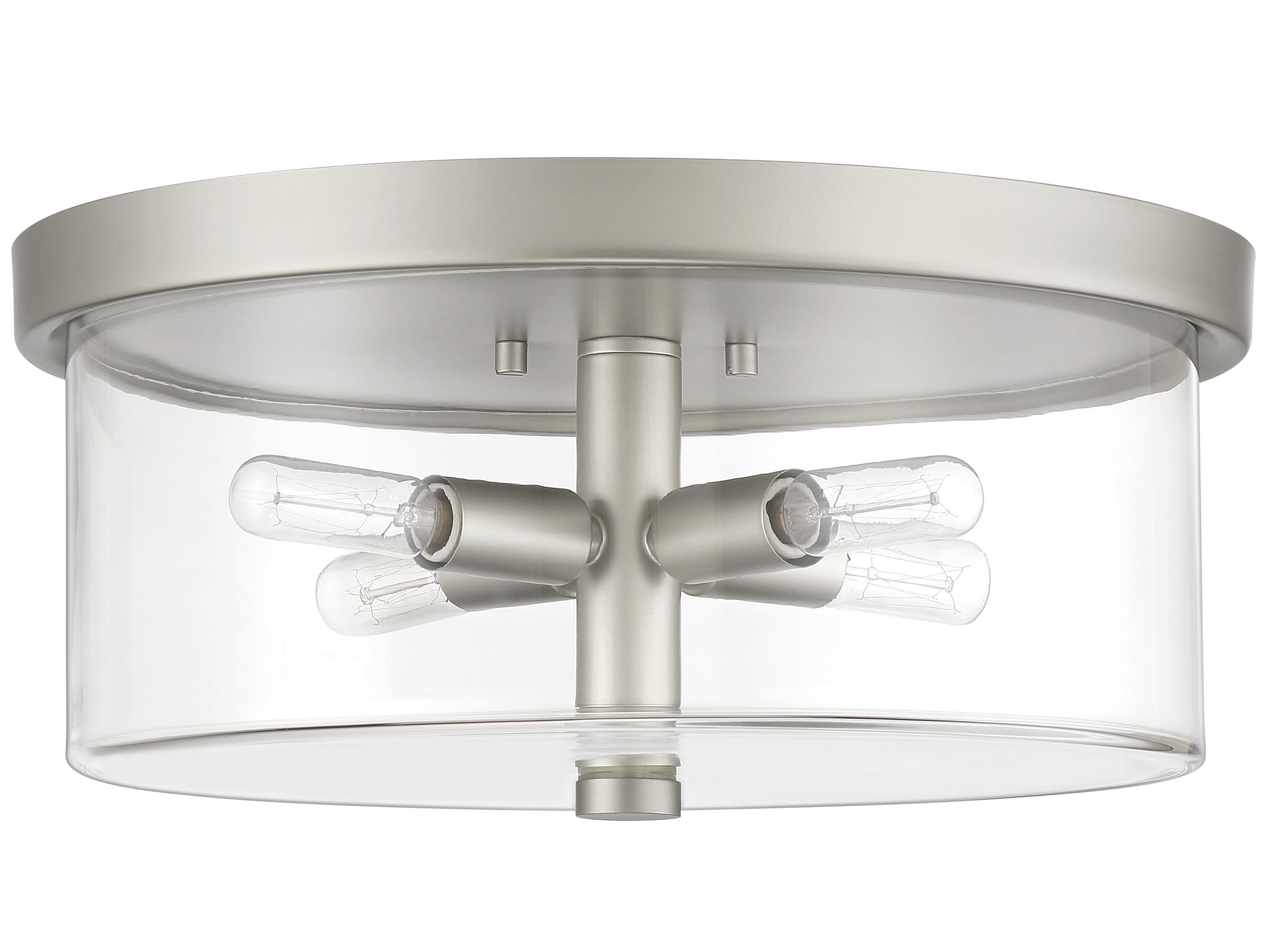 Hailie 4-Light Satin Nickel Glass Drum Flush Mount