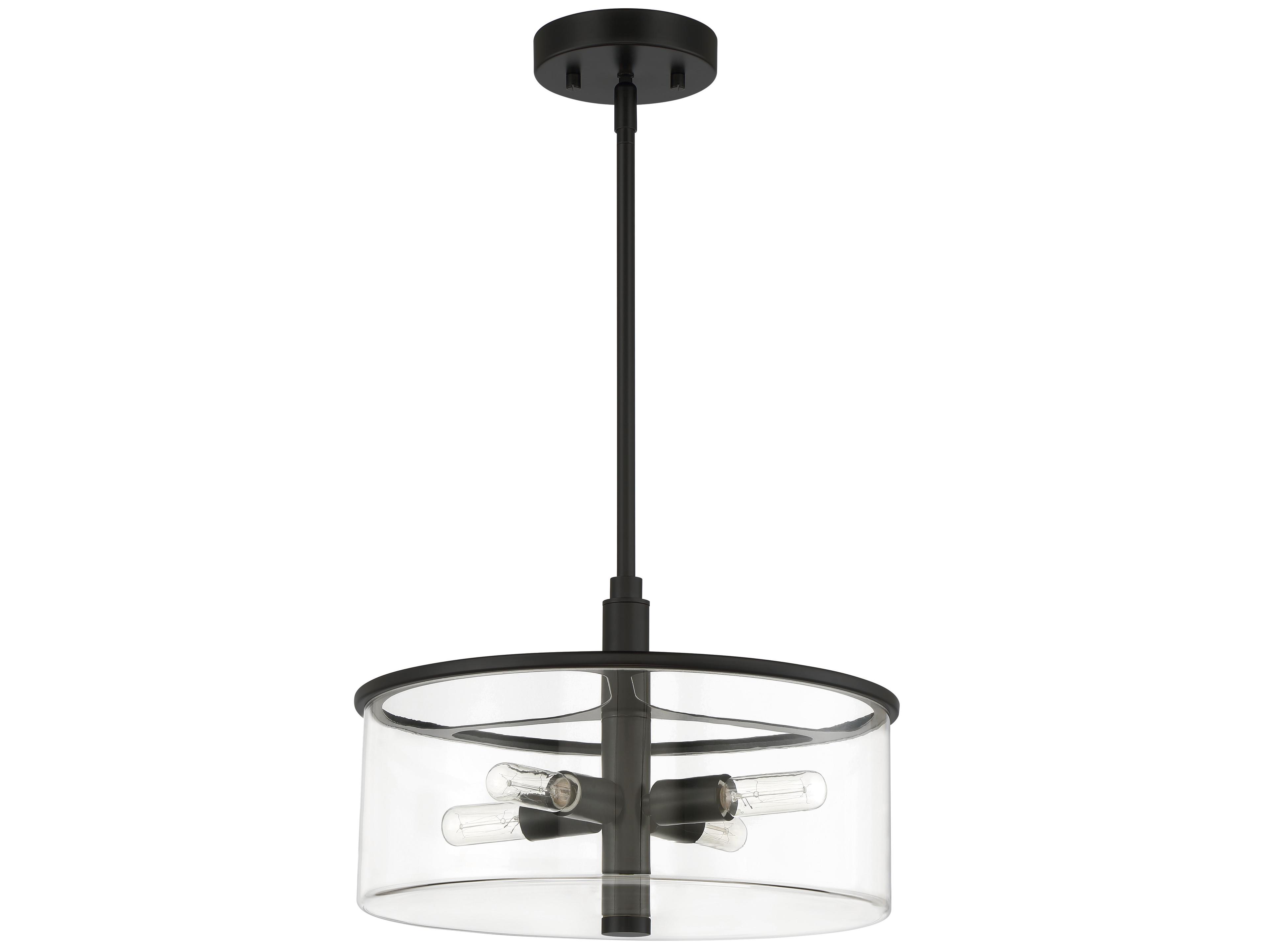 Hailie 4-Light Flat Black Glass Drum Pendant