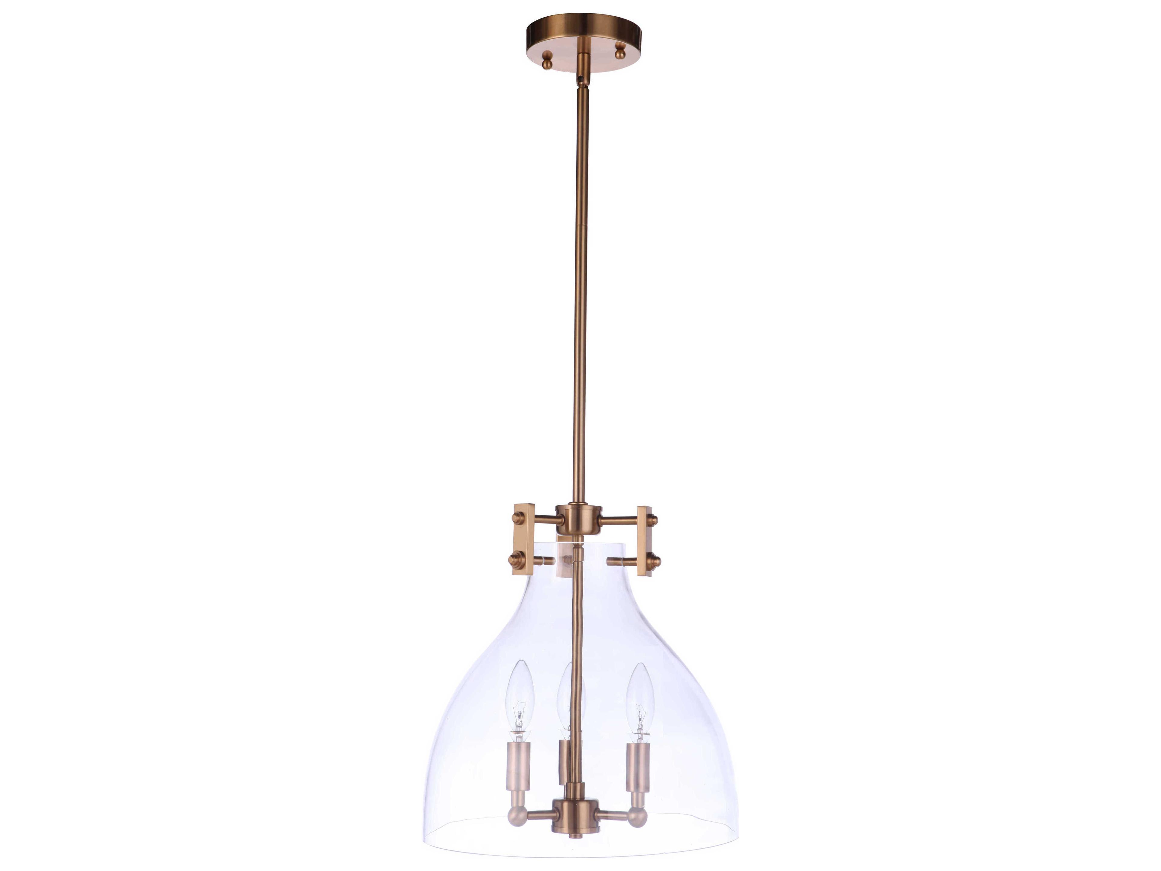 Chardonnay 3-Light Satin Brass Glass Bell Chandelier