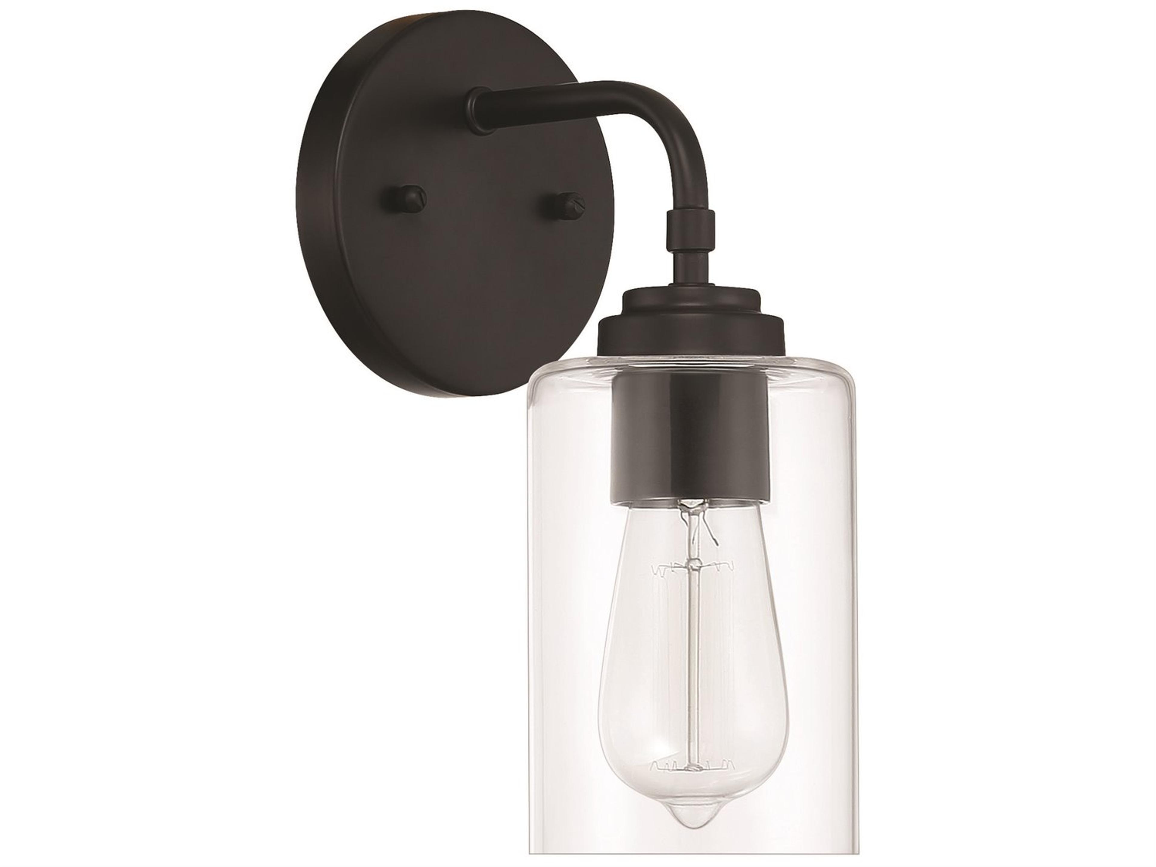 Stowe 1-Light Flat Black Glass Vanity Light
