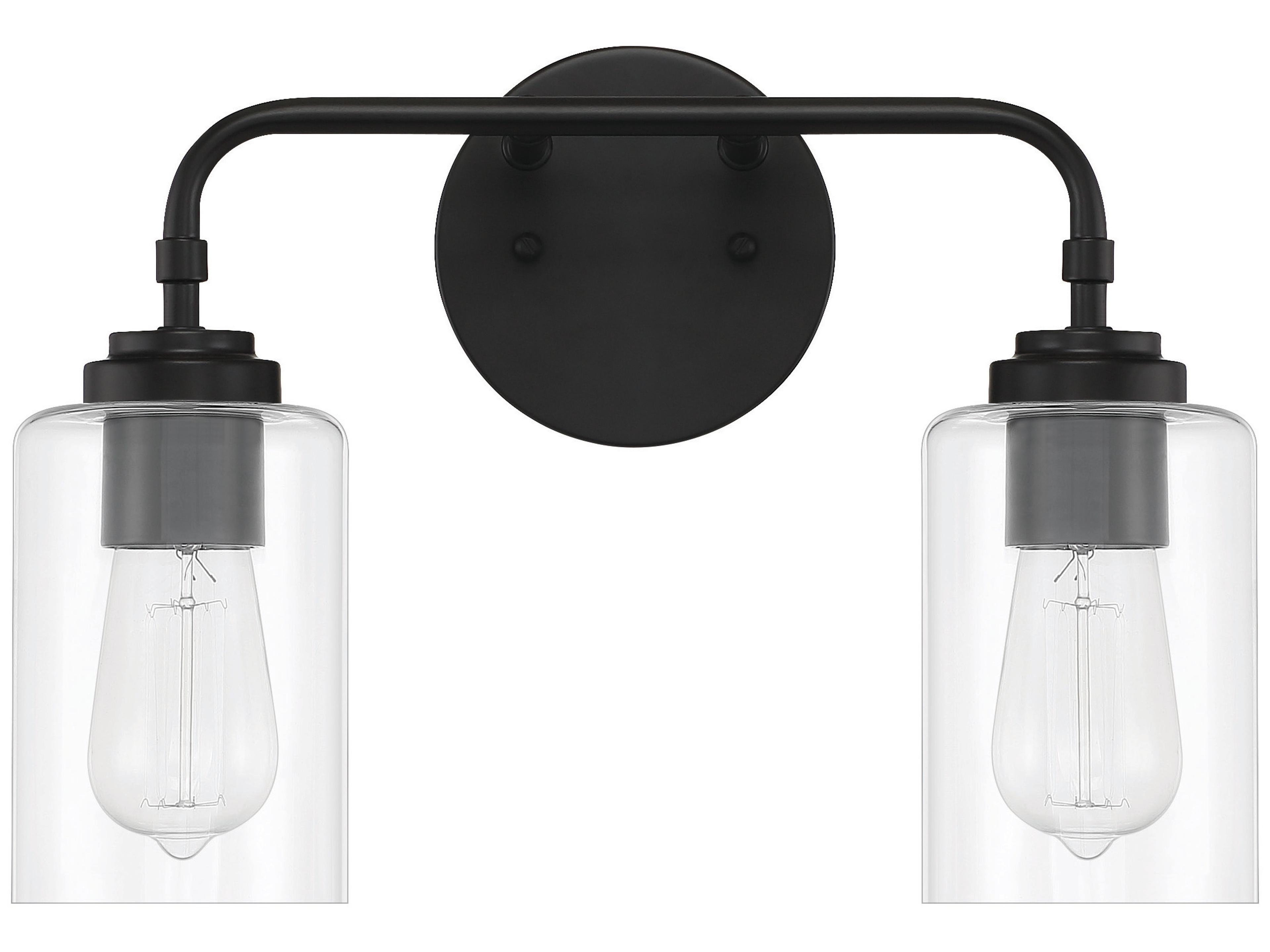 Craftmade Stowe 2-Light Flat Black Glass Vanity Light
