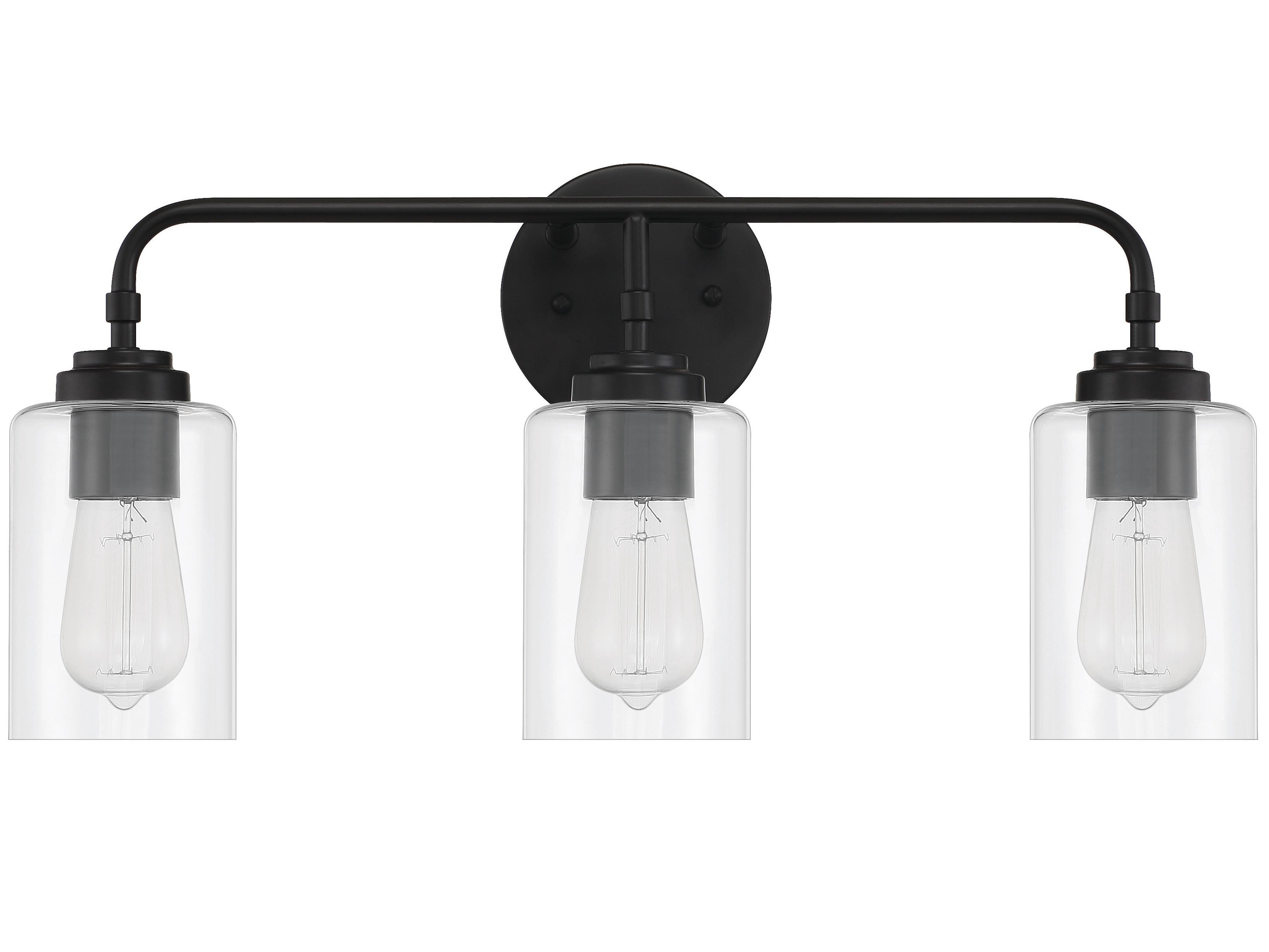 Craftmade Stowe 3-Light Flat Black Glass Vanity Light