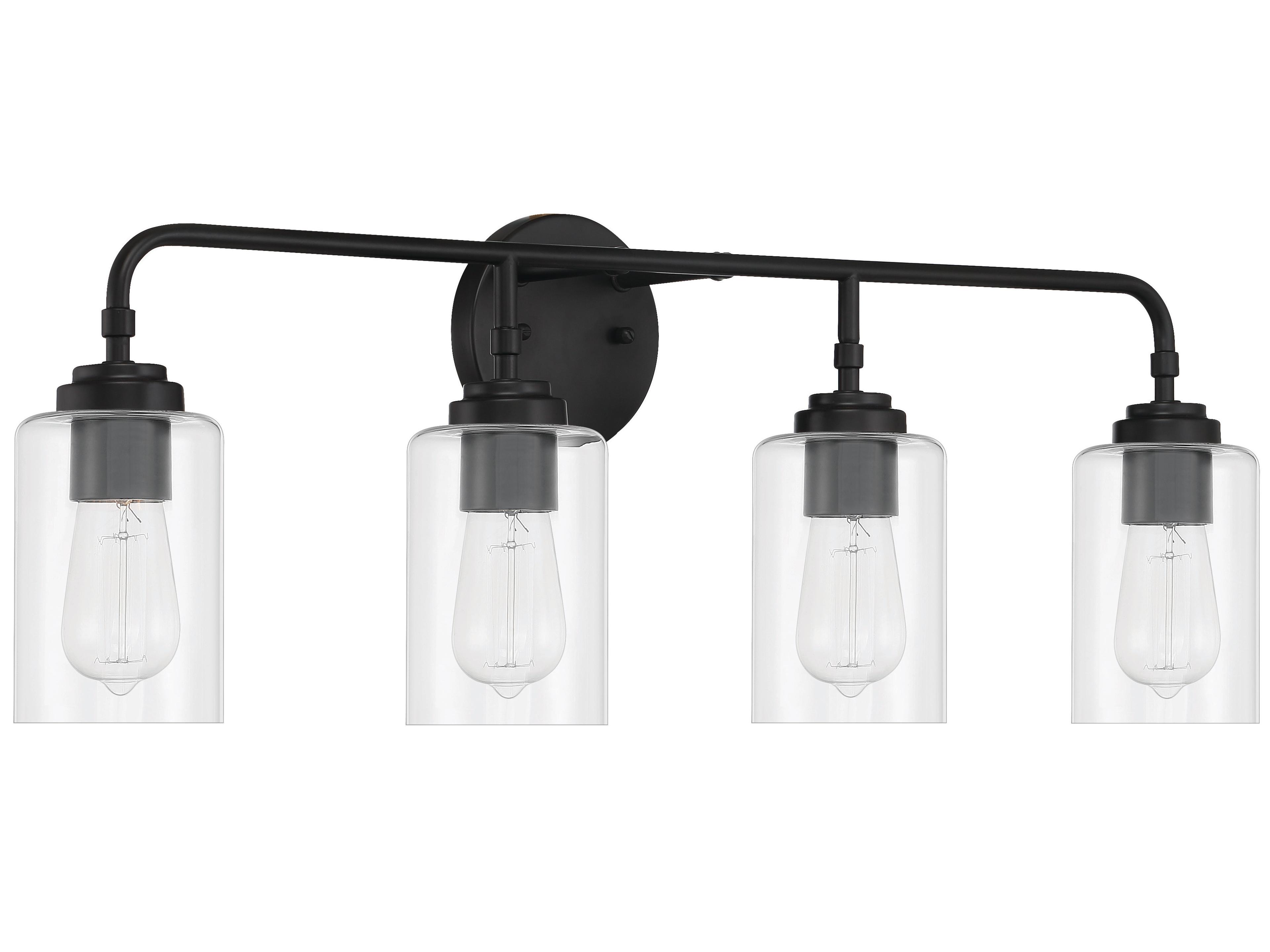 Stowe 4-Light Flat Black Glass Vanity Light