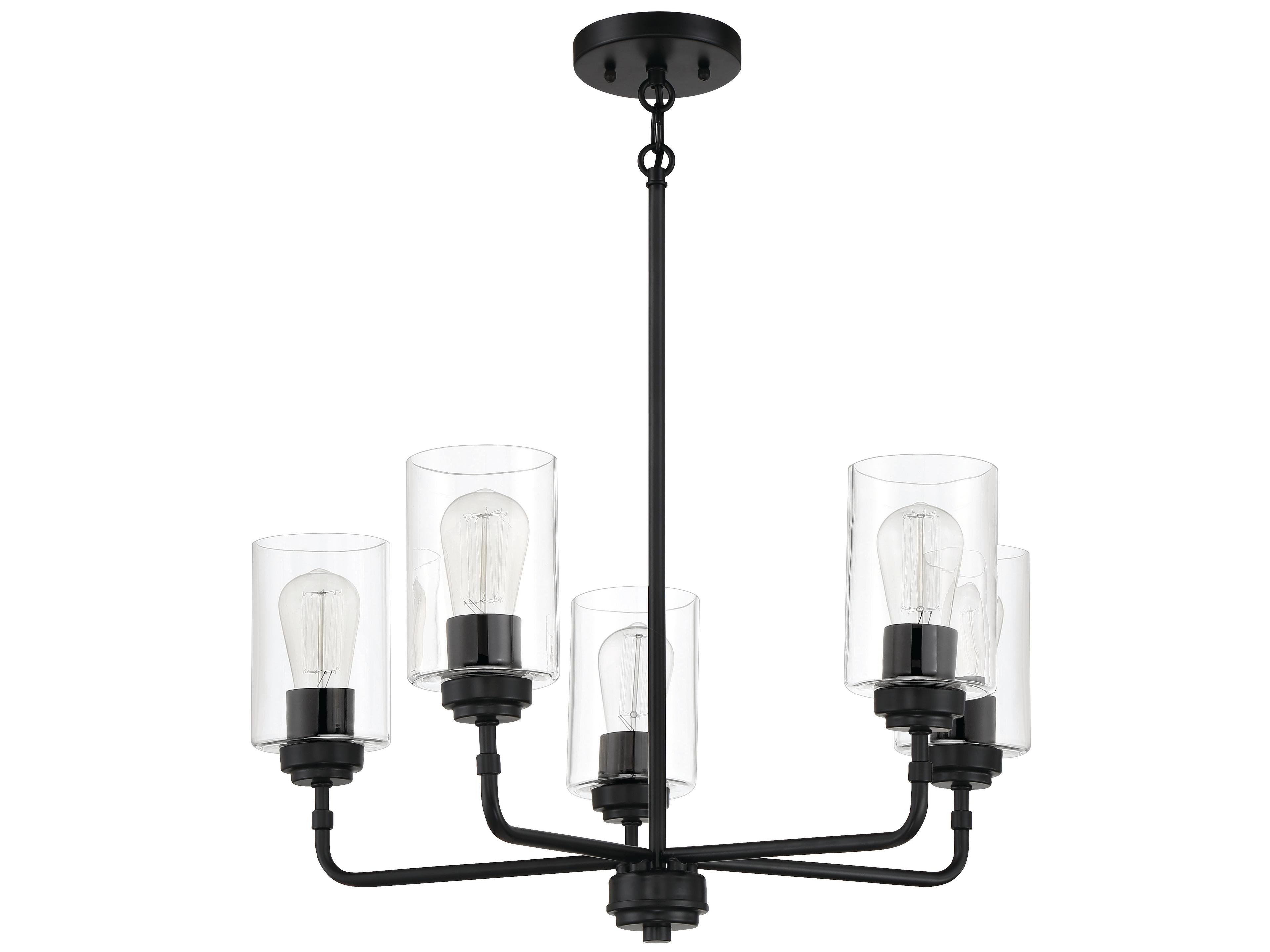 Stowe 5-Light Flat Black Glass Cylinder Chandelier