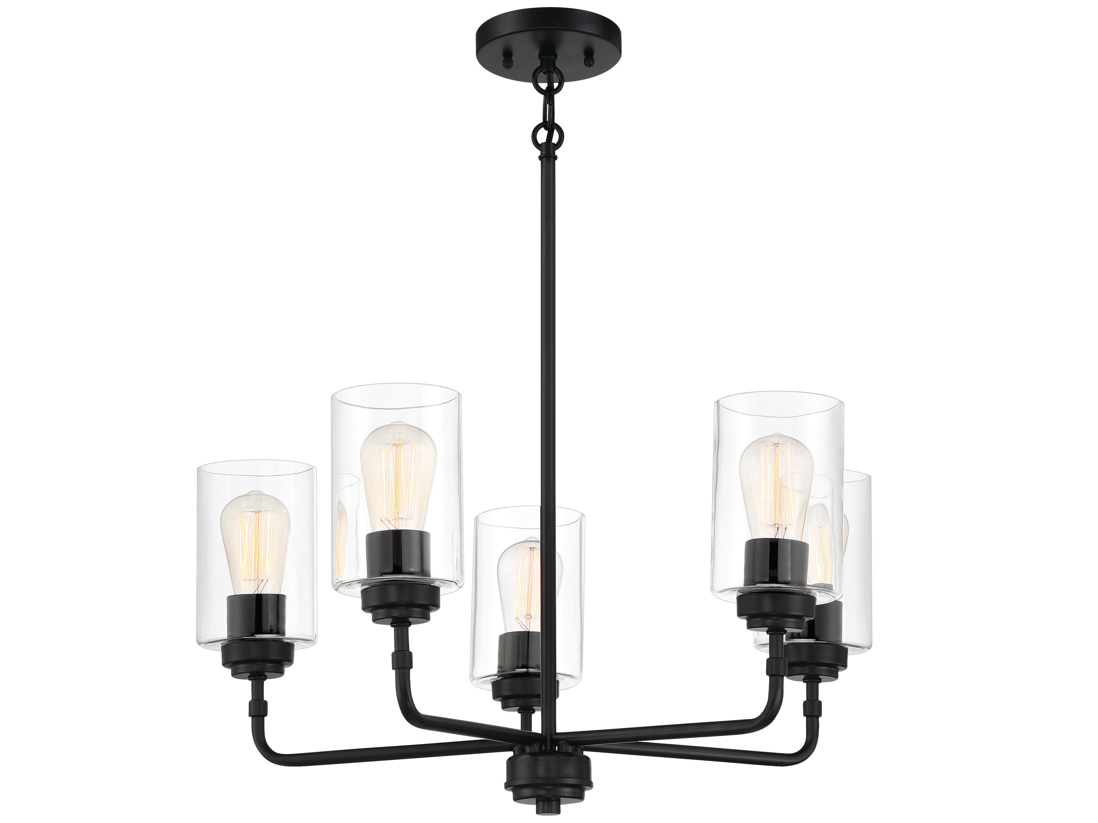 Craftmade Stowe 5-Light Flat Black Glass Cylinder Chandelier