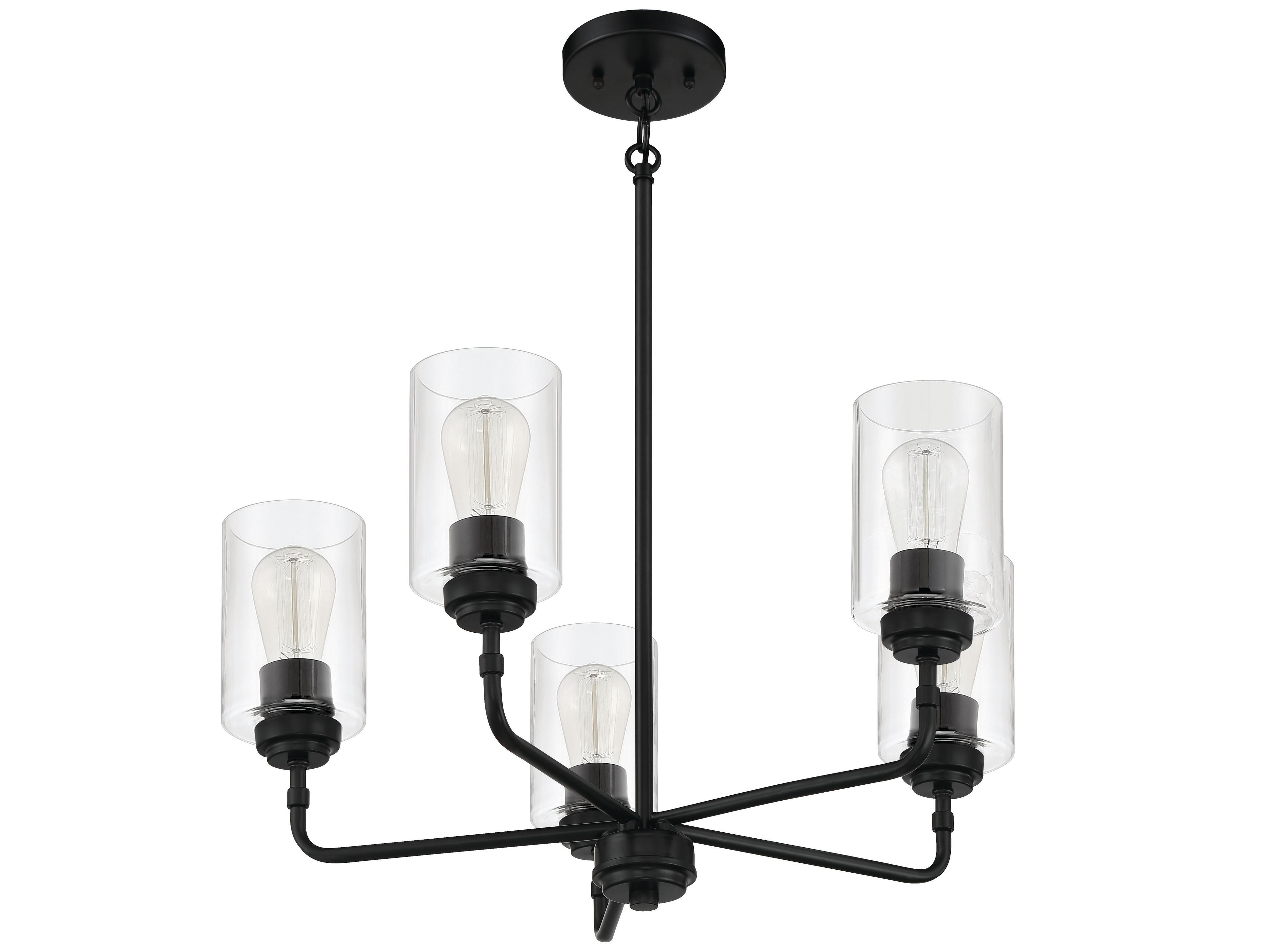 Craftmade Stowe 5-Light Flat Black Glass Cylinder Chandelier