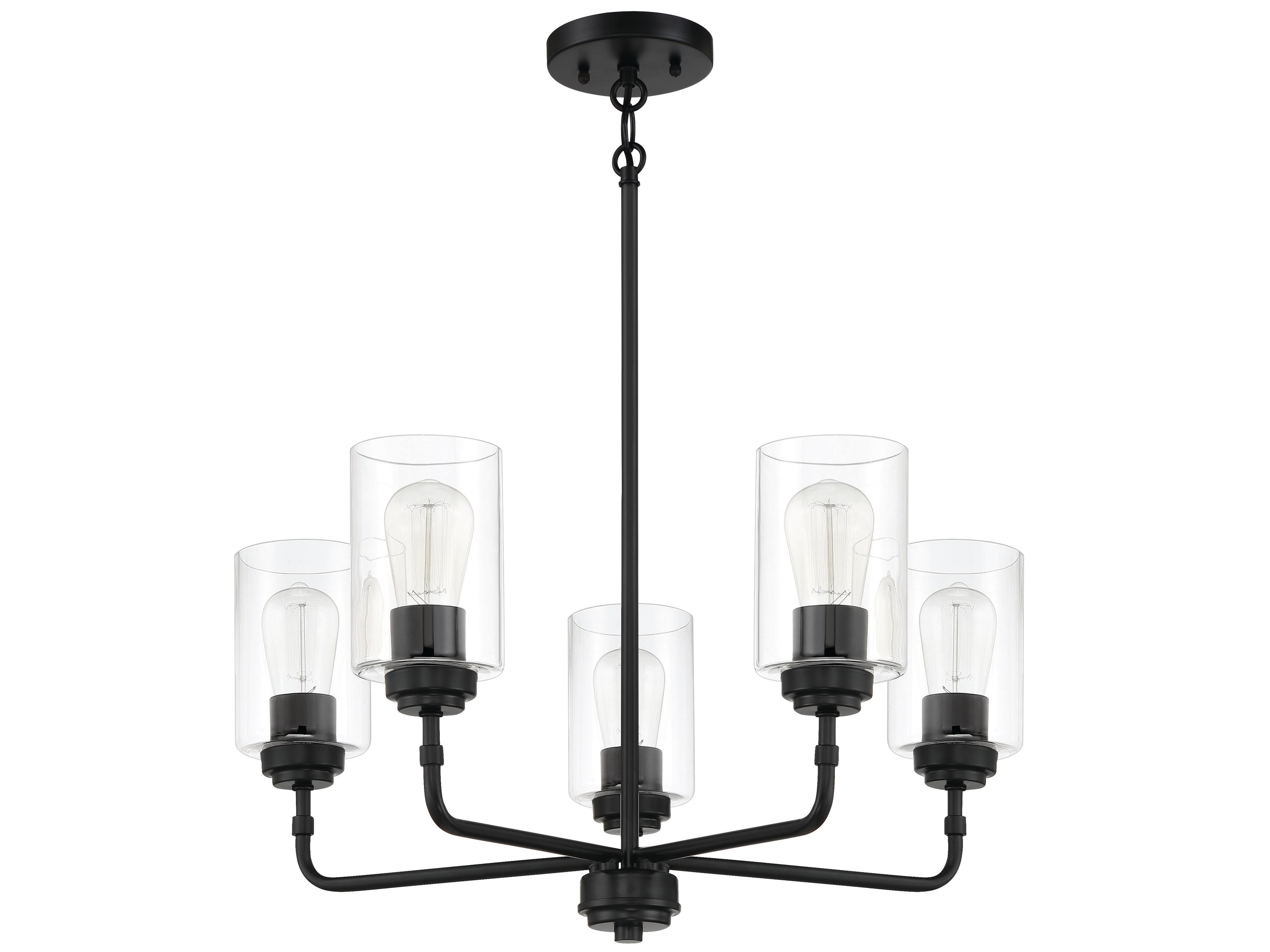 Craftmade Stowe 5-Light Flat Black Glass Cylinder Chandelier