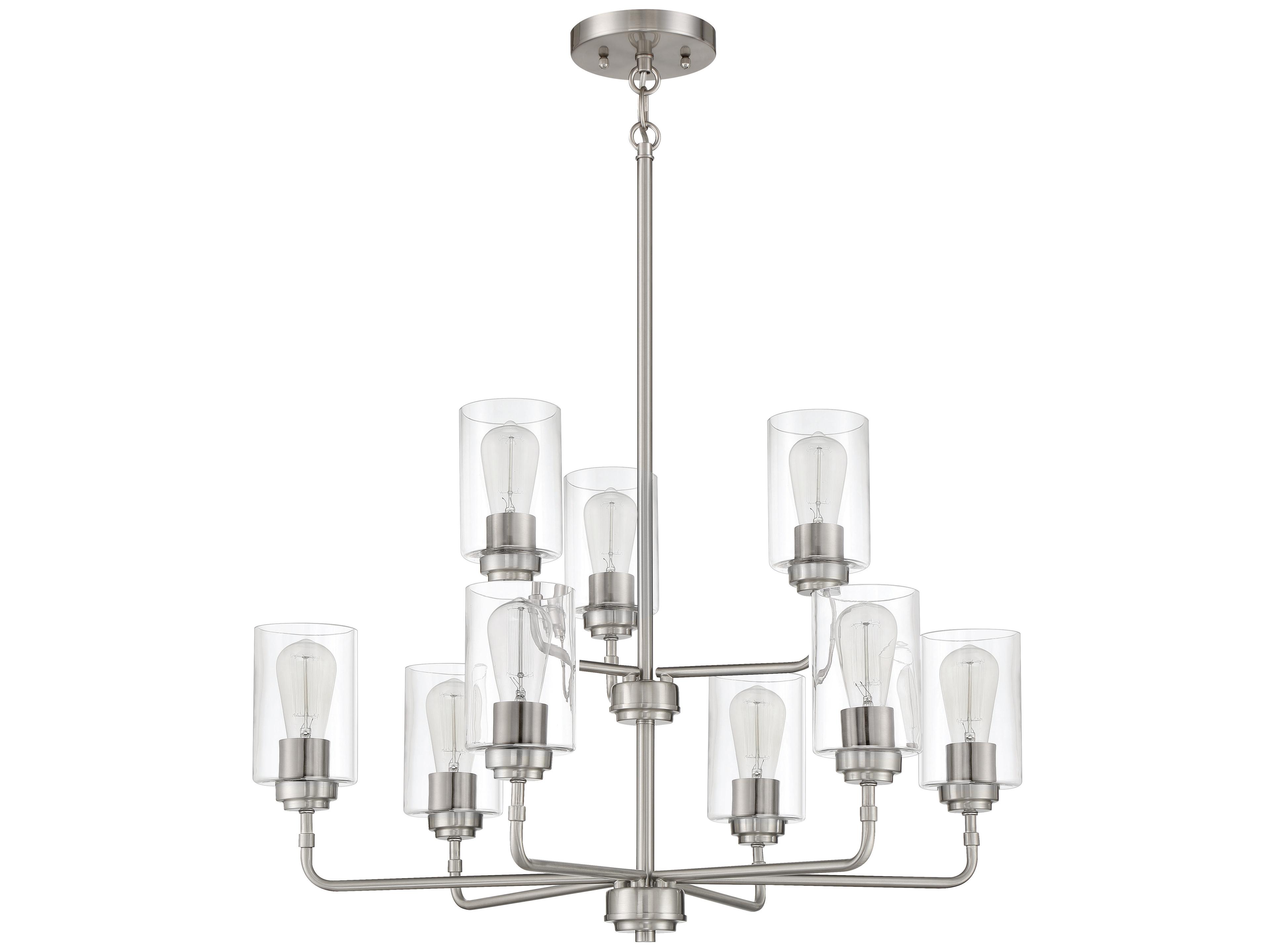 Stowe 9-Light Brushed Polished Nickel Glass Cylinder Chandelier