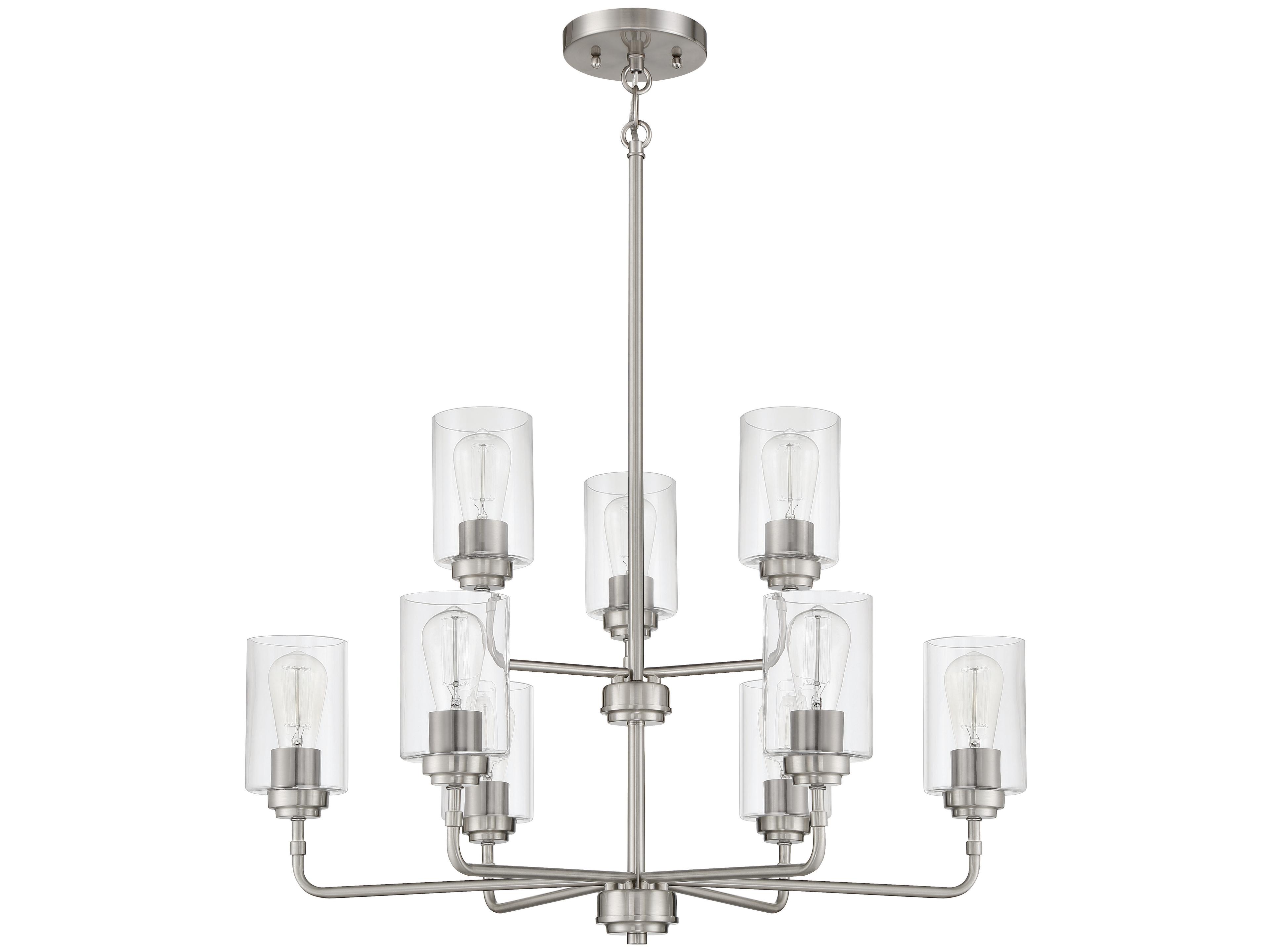 Craftmade Stowe 9-Light Brushed Polished Nickel Glass Cylinder Chandelier