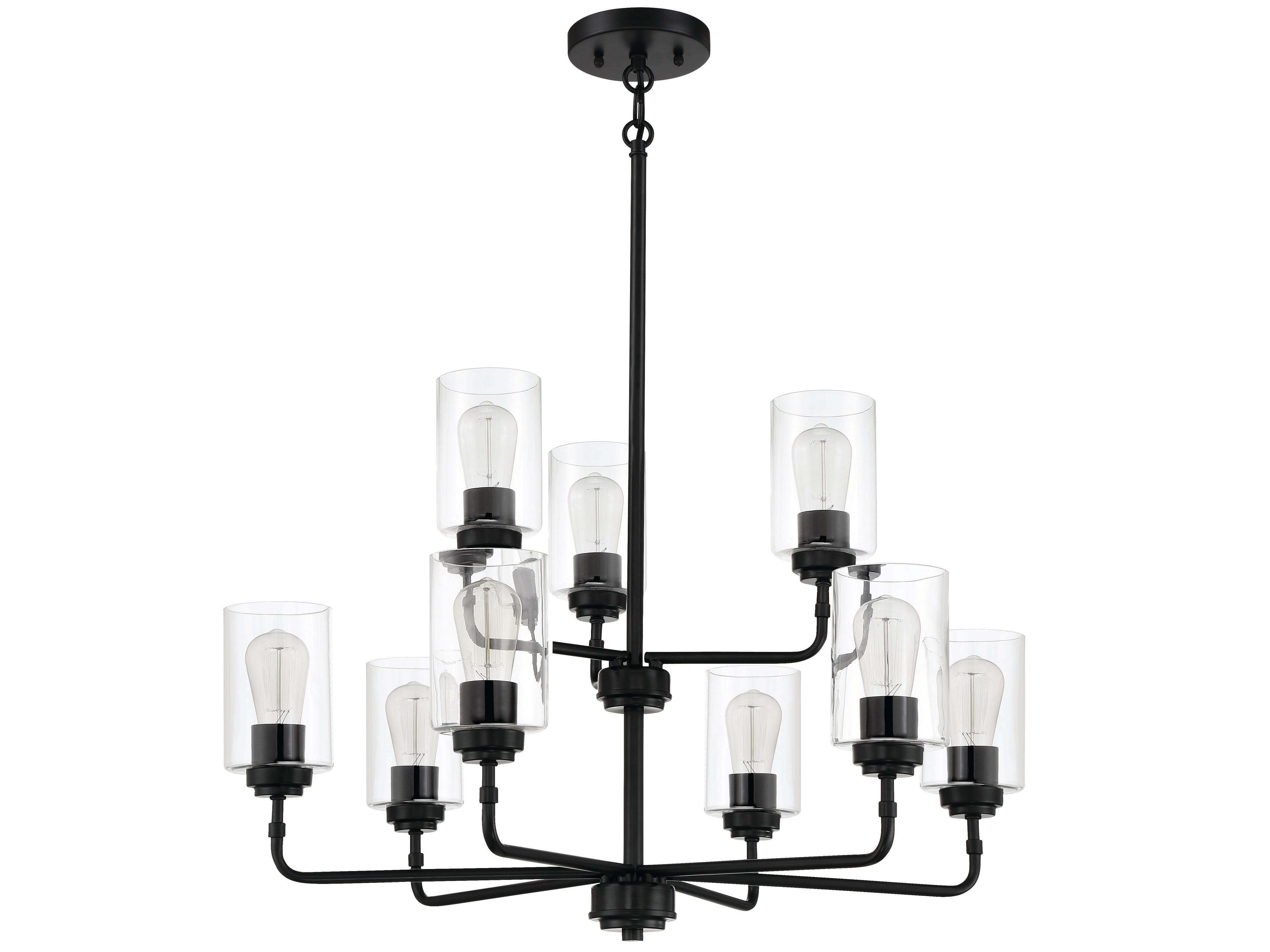 Stowe 9-Light Flat Black Glass Cylinder Chandelier