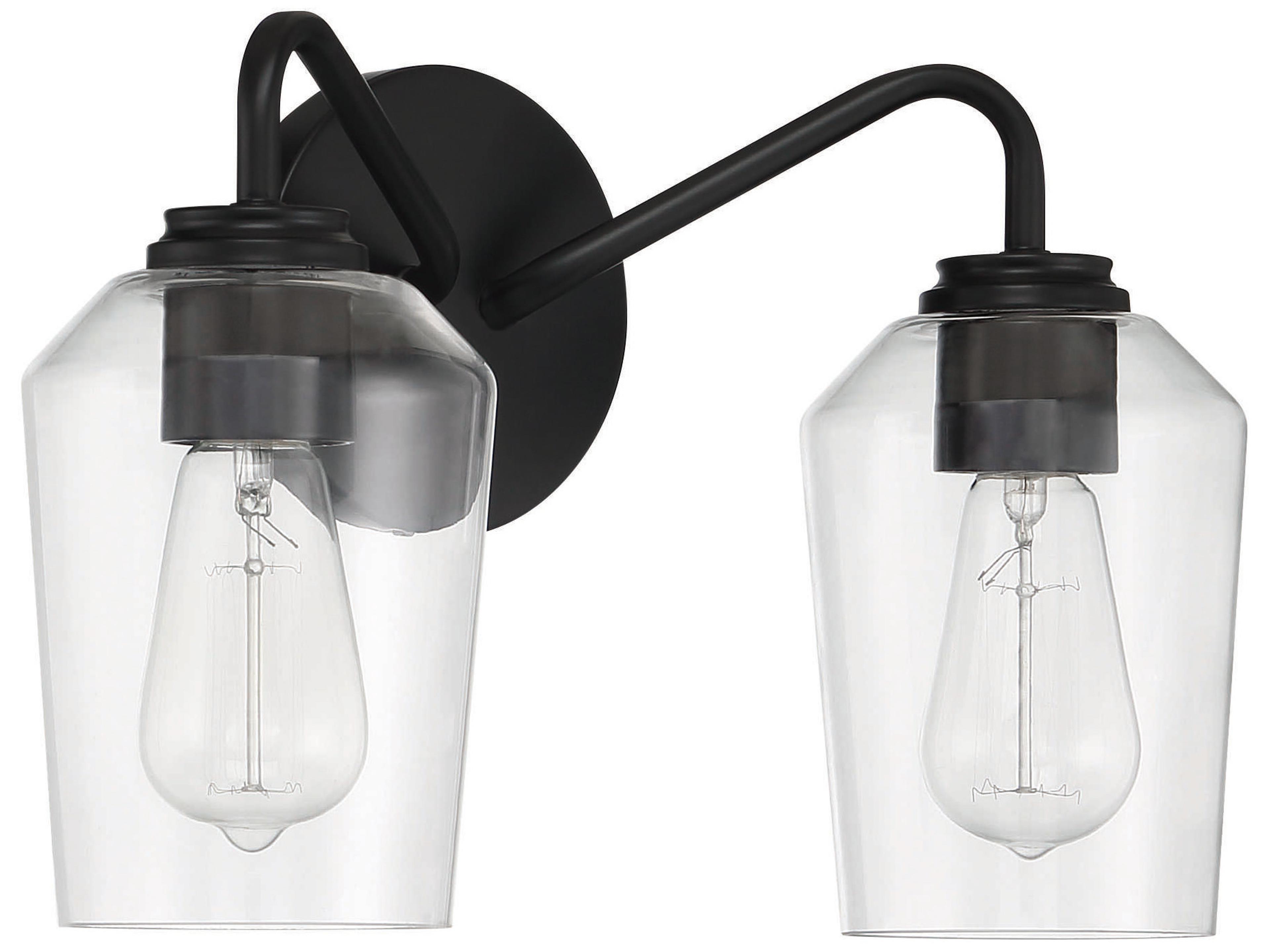 Shayna 2-Light Flat Black Glass Vanity Light