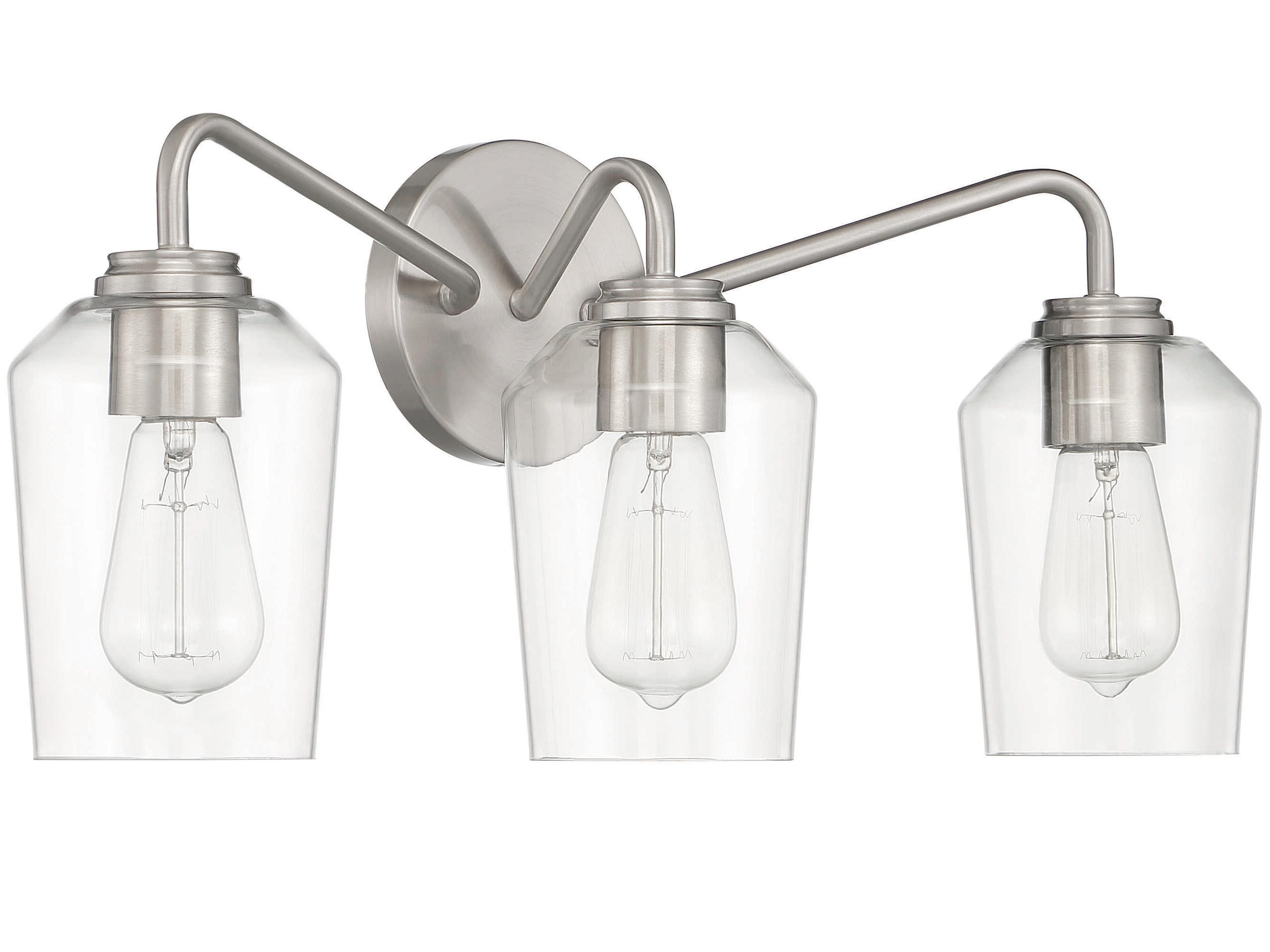 Shayna 3-Light Brushed Polished Nickel Glass Vanity Light