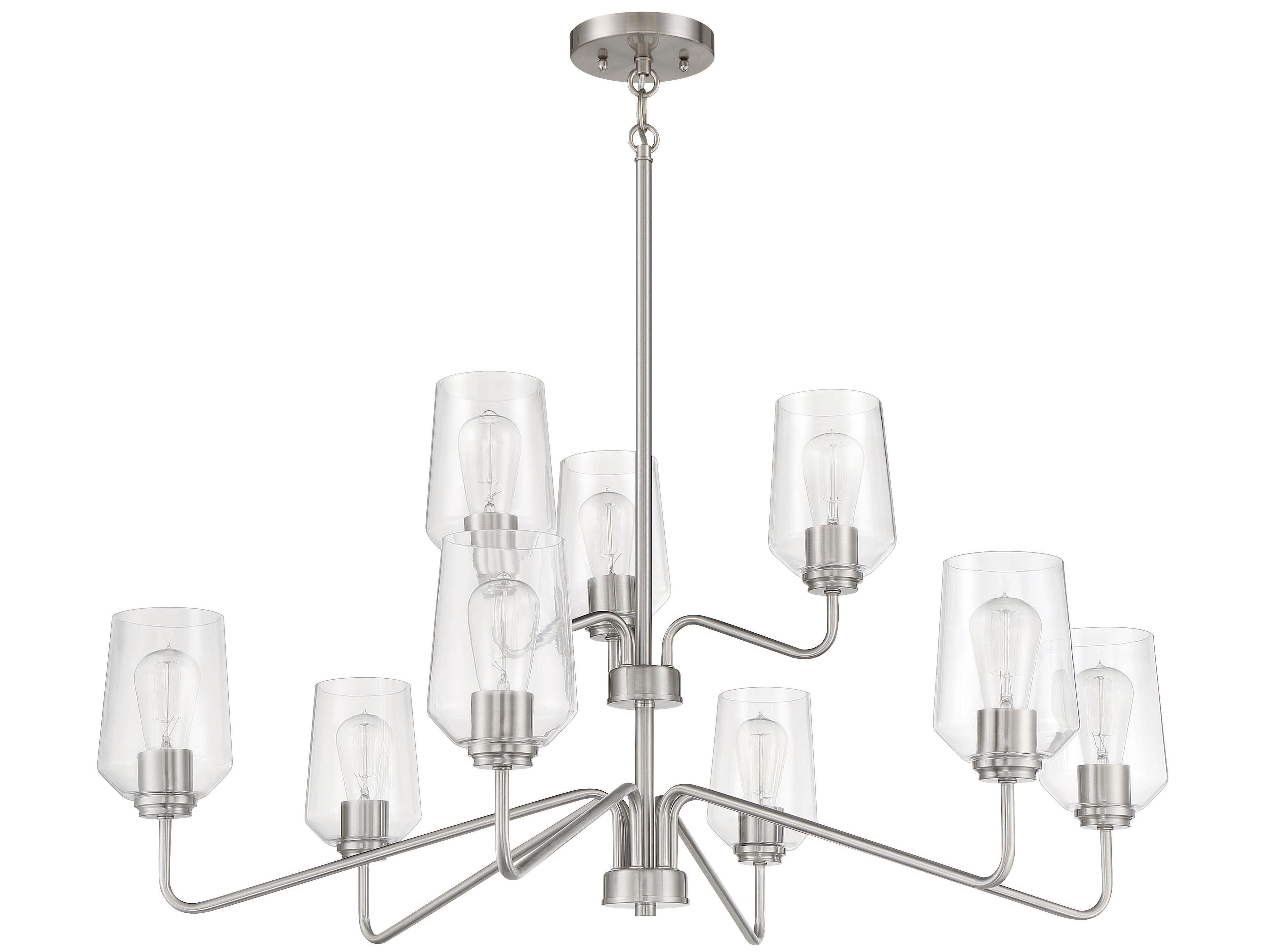 Shayna 9-Light Brushed Polished Nickel Glass Cylinder Tiered Chandelier
