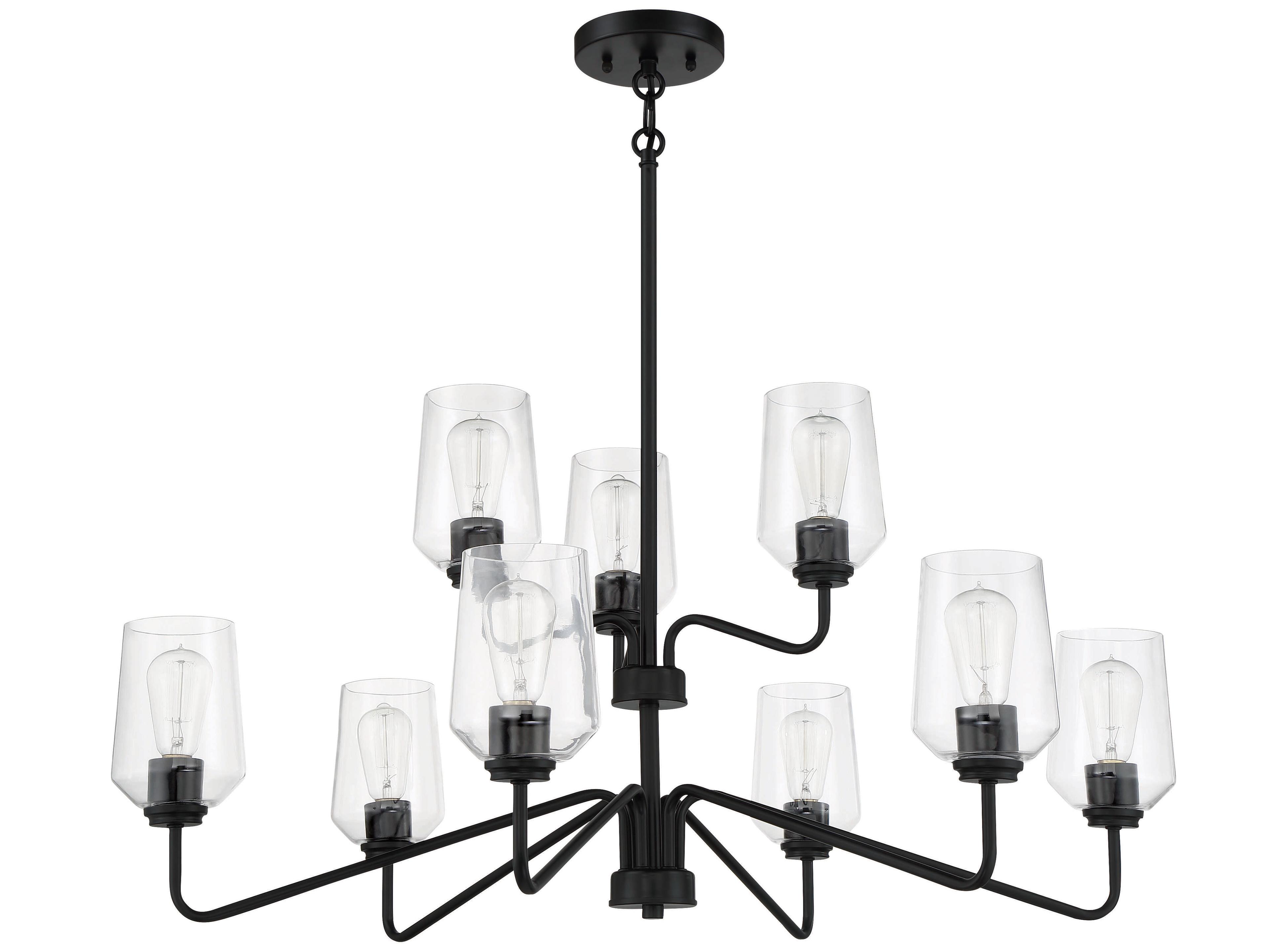 Shayna 9-Light Flat Black Glass Cylinder Tiered Chandelier