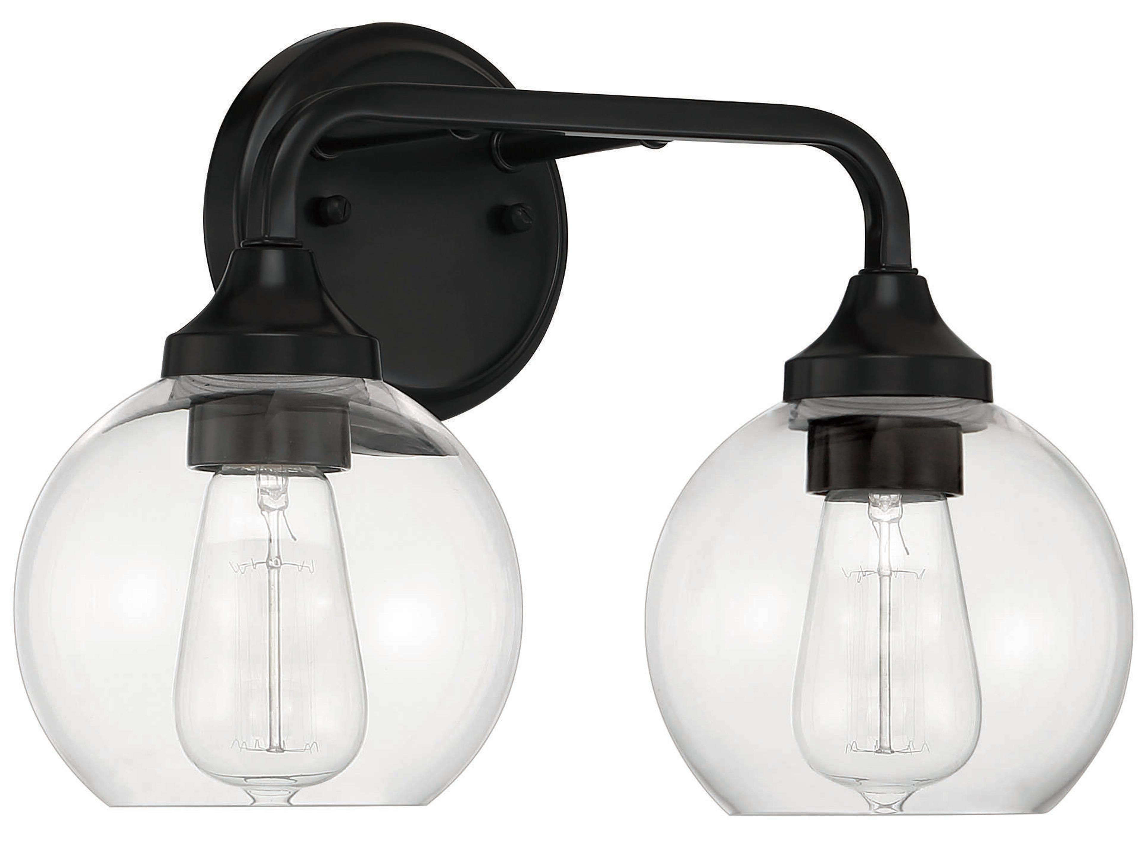 Glenda 2-Light Flat Black Glass Vanity Light