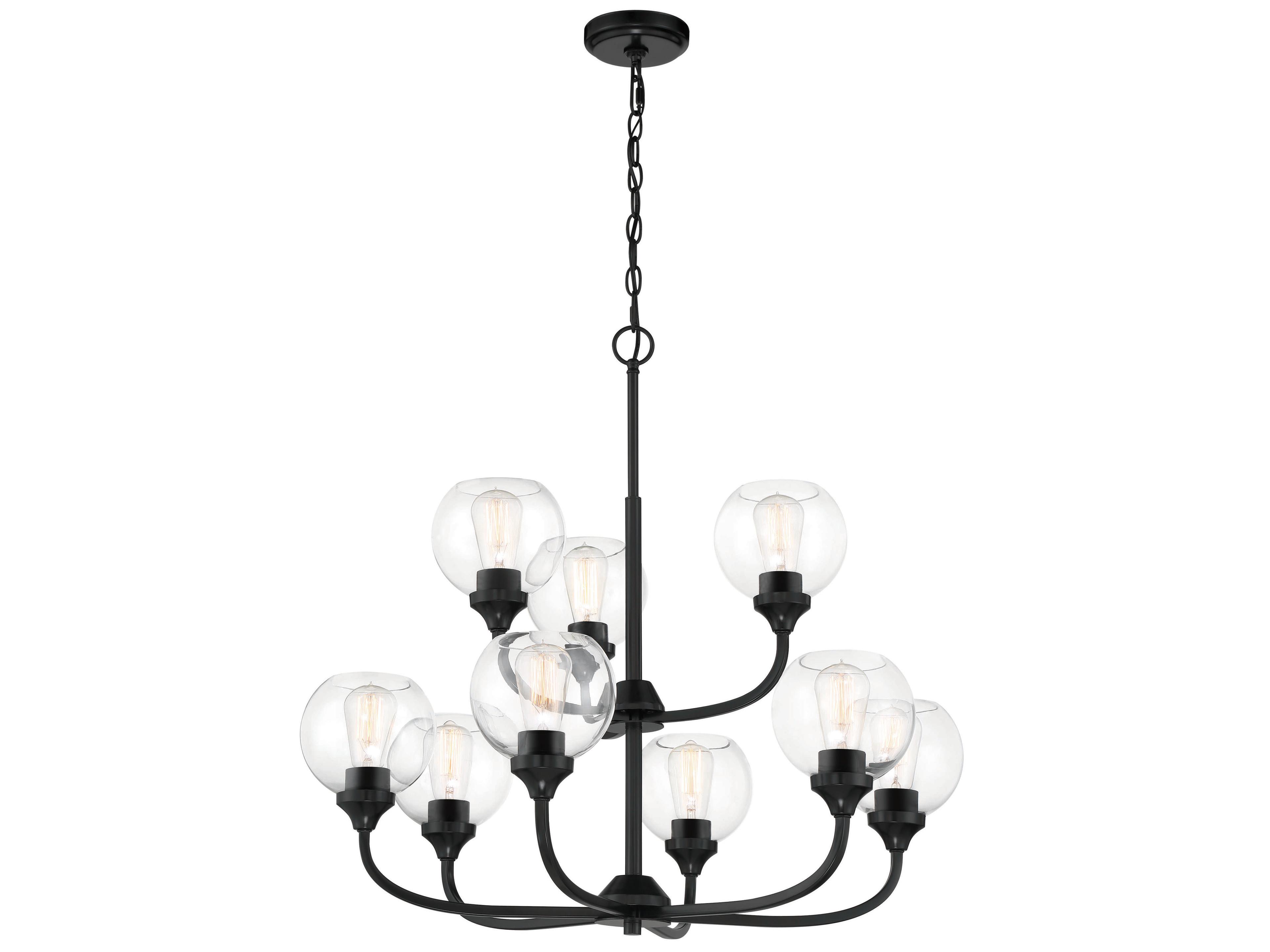 Craftmade Glenda 9-Light Flat Black Glass Globe Round Chandelier