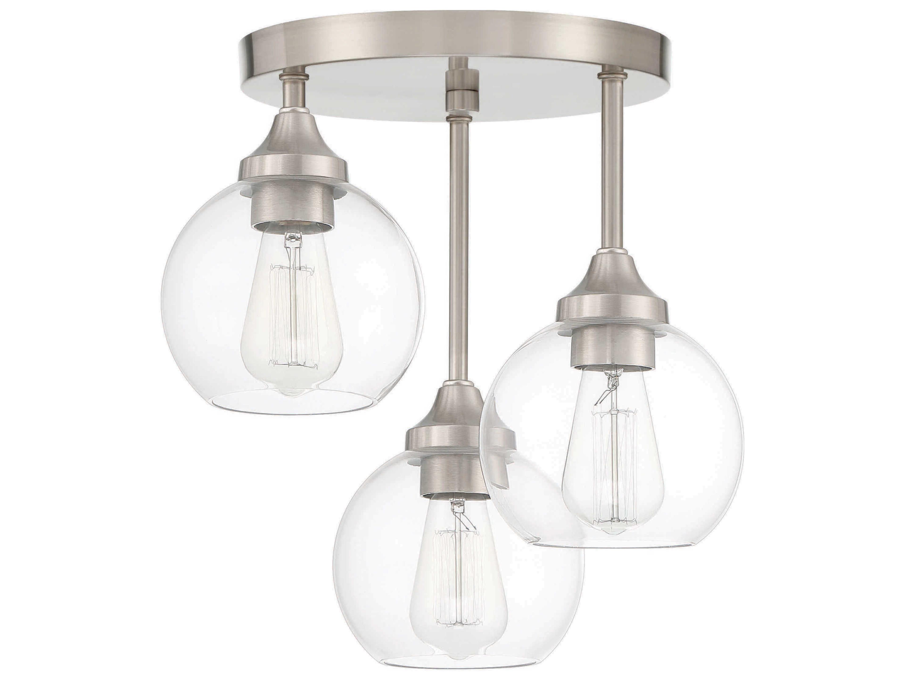 Glenda 3-Light Brushed Nickel Glass Globe Semi Flush Mount