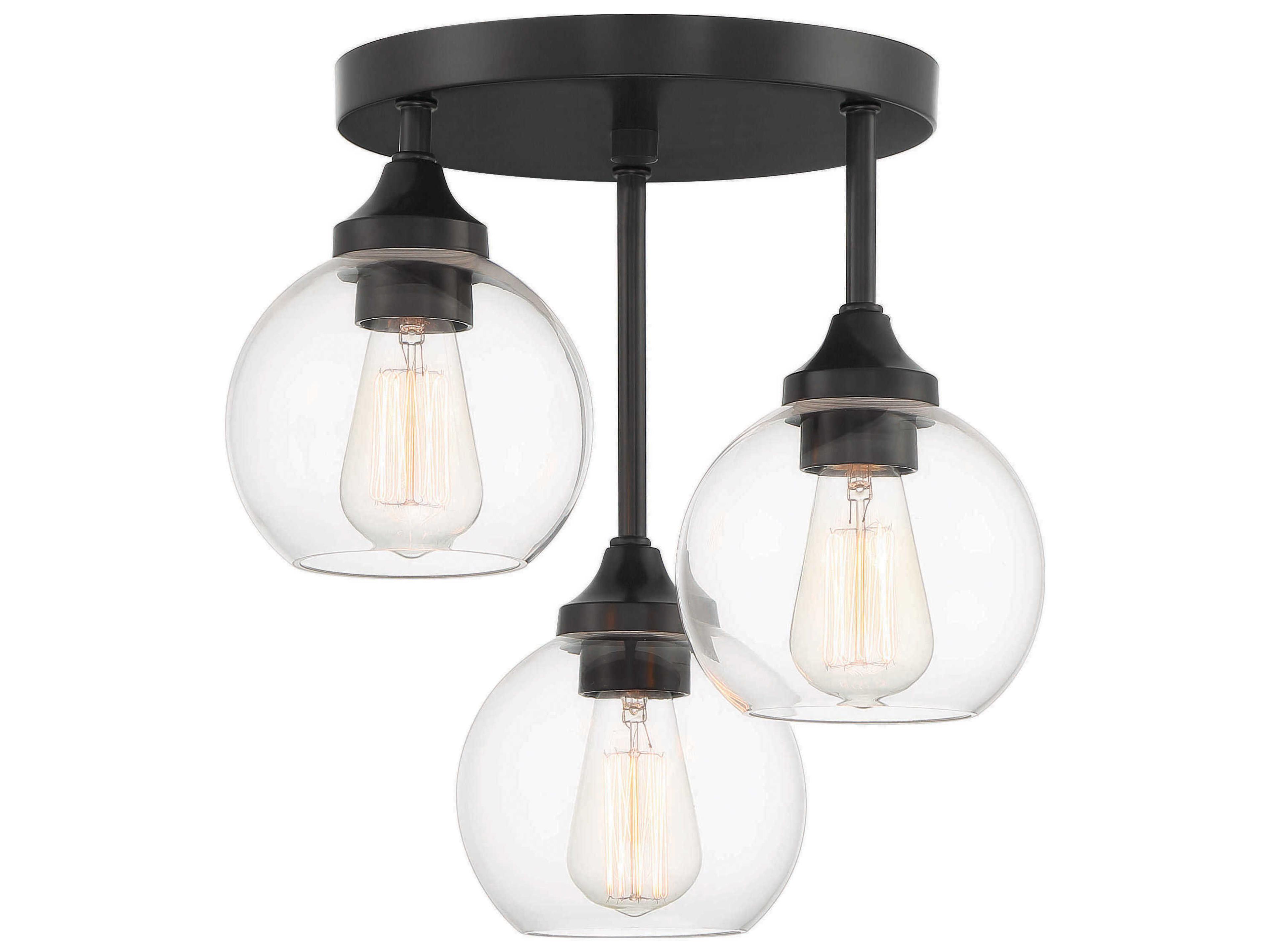 Craftmade Glenda 3-Light Flat Black Glass Globe Semi Flush Mount