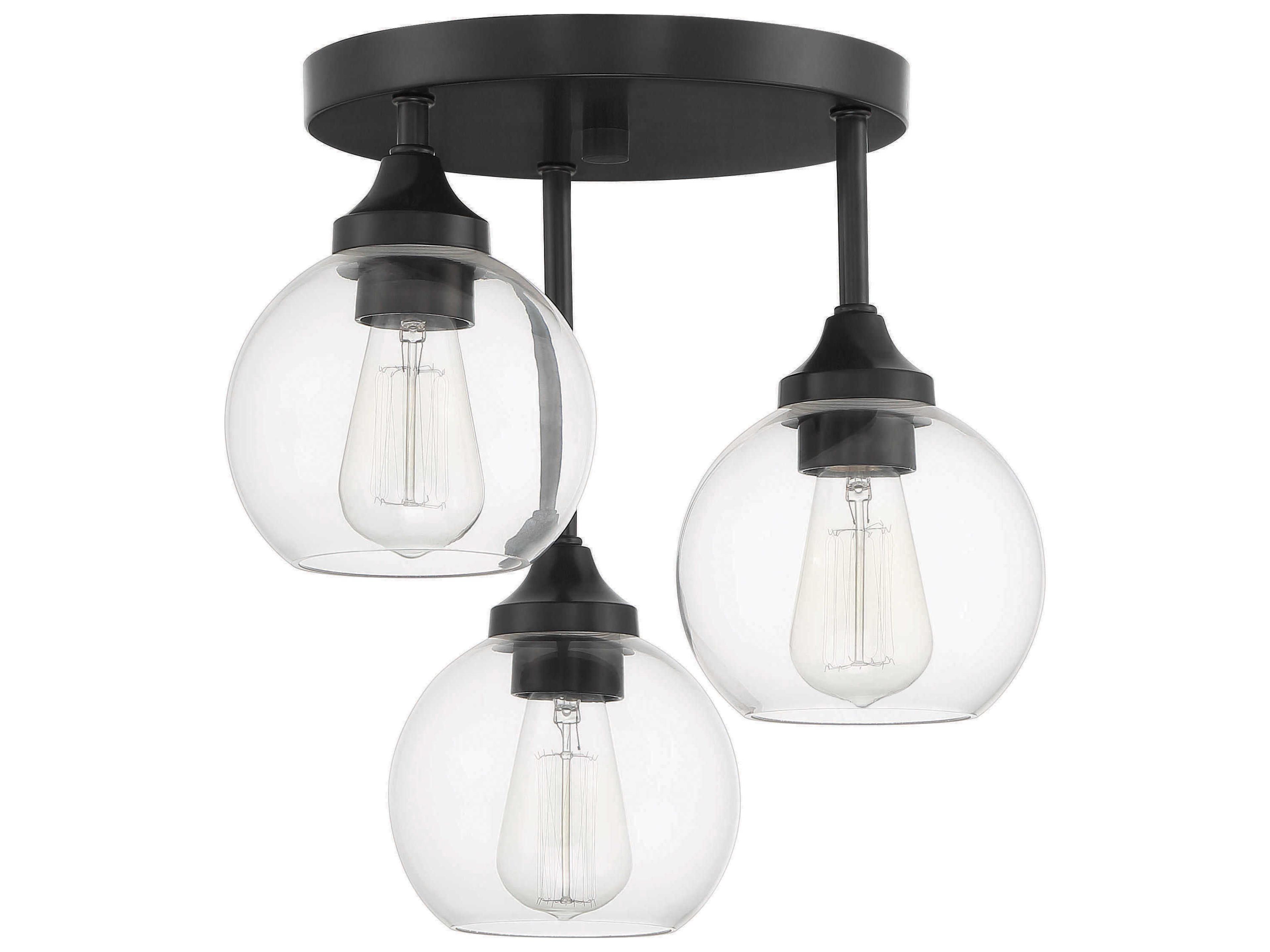 Craftmade Glenda 3-Light Flat Black Glass Globe Semi Flush Mount