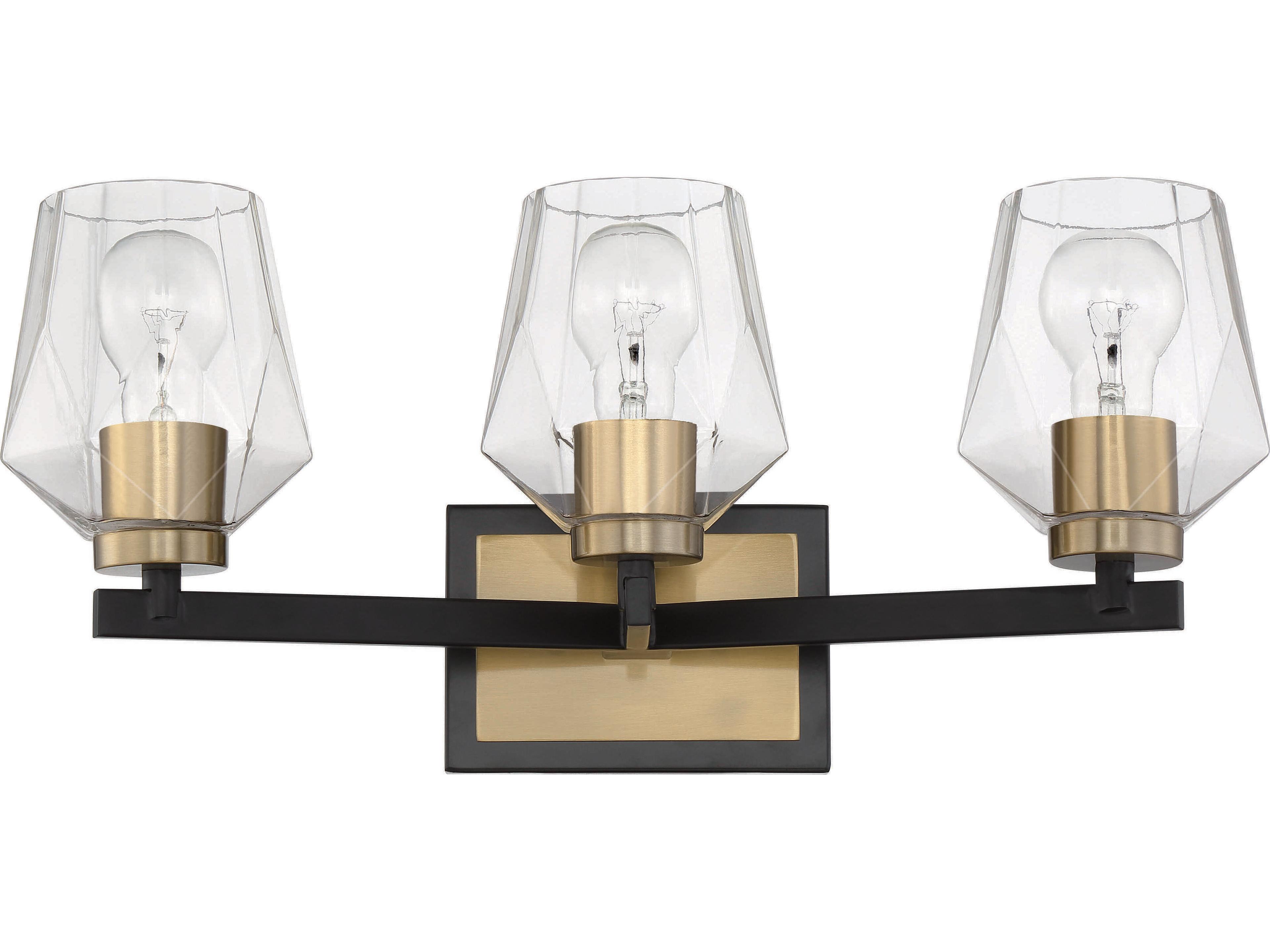 Avante Grand 3-Light Flat Black Satin Brass Glass Vanity Light