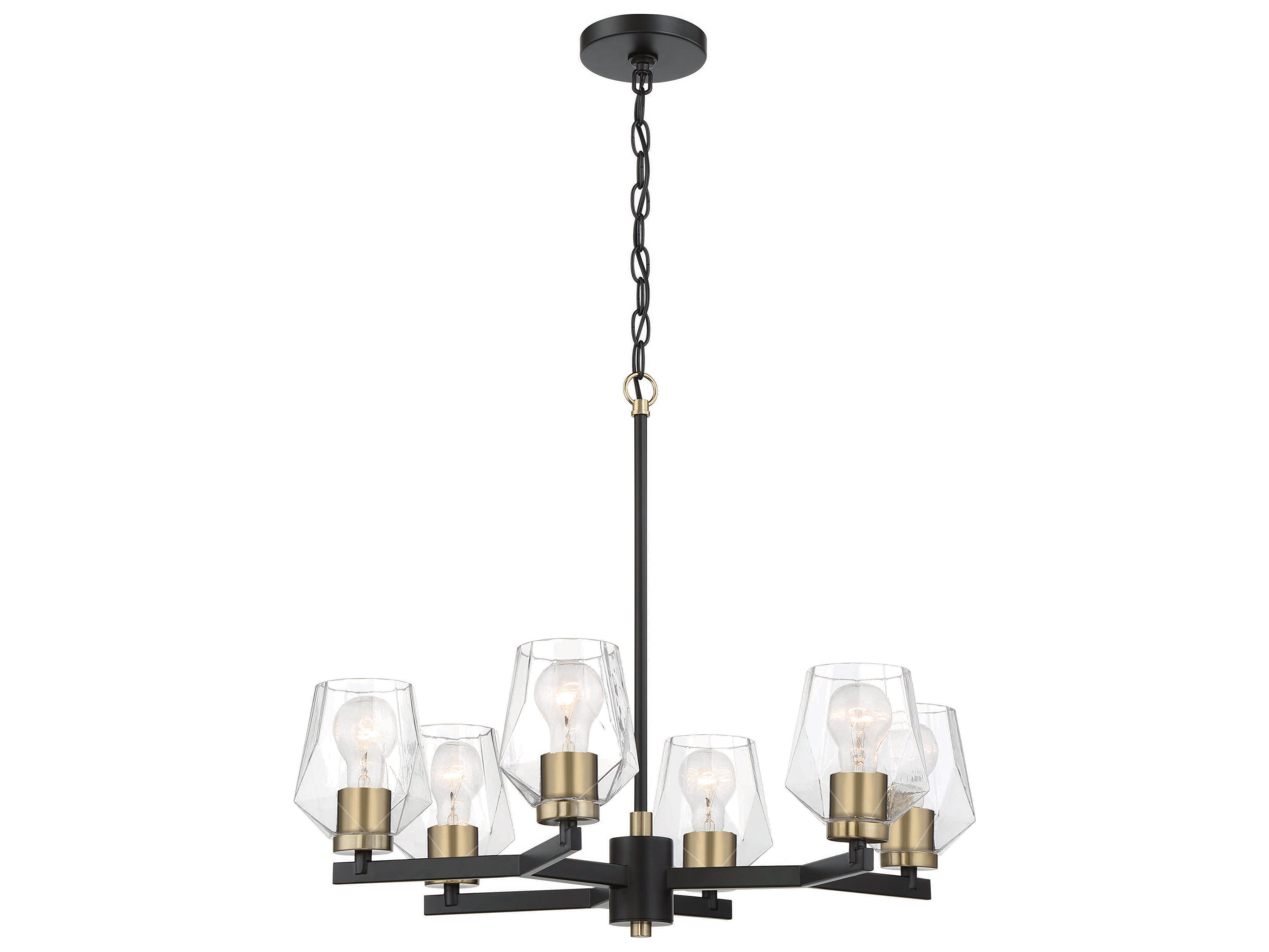 Craftmade Avante Grand 6-Light Flat Black Satin Brass Glass Chandelier