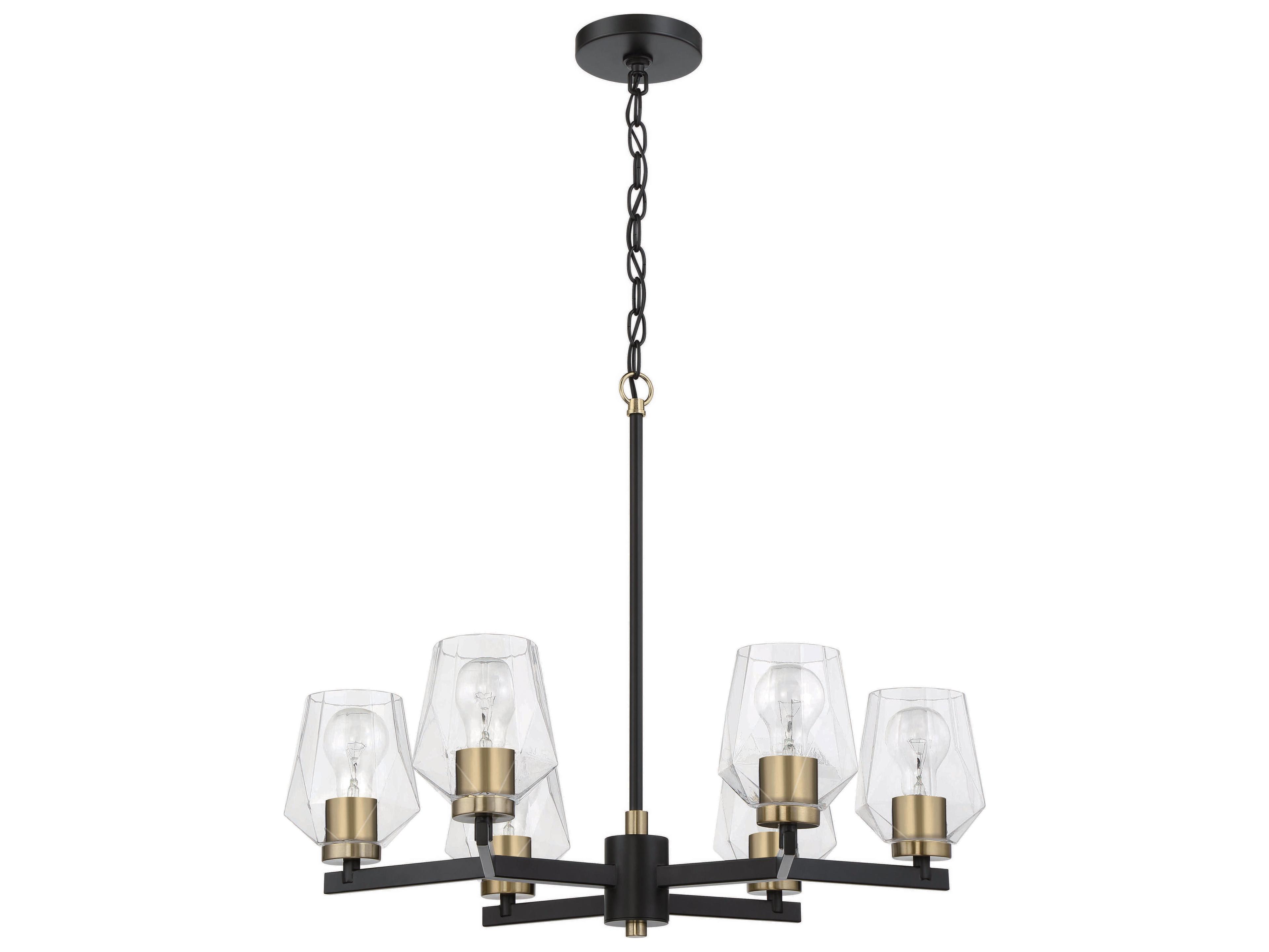 Craftmade Avante Grand 6-Light Flat Black Satin Brass Glass Chandelier