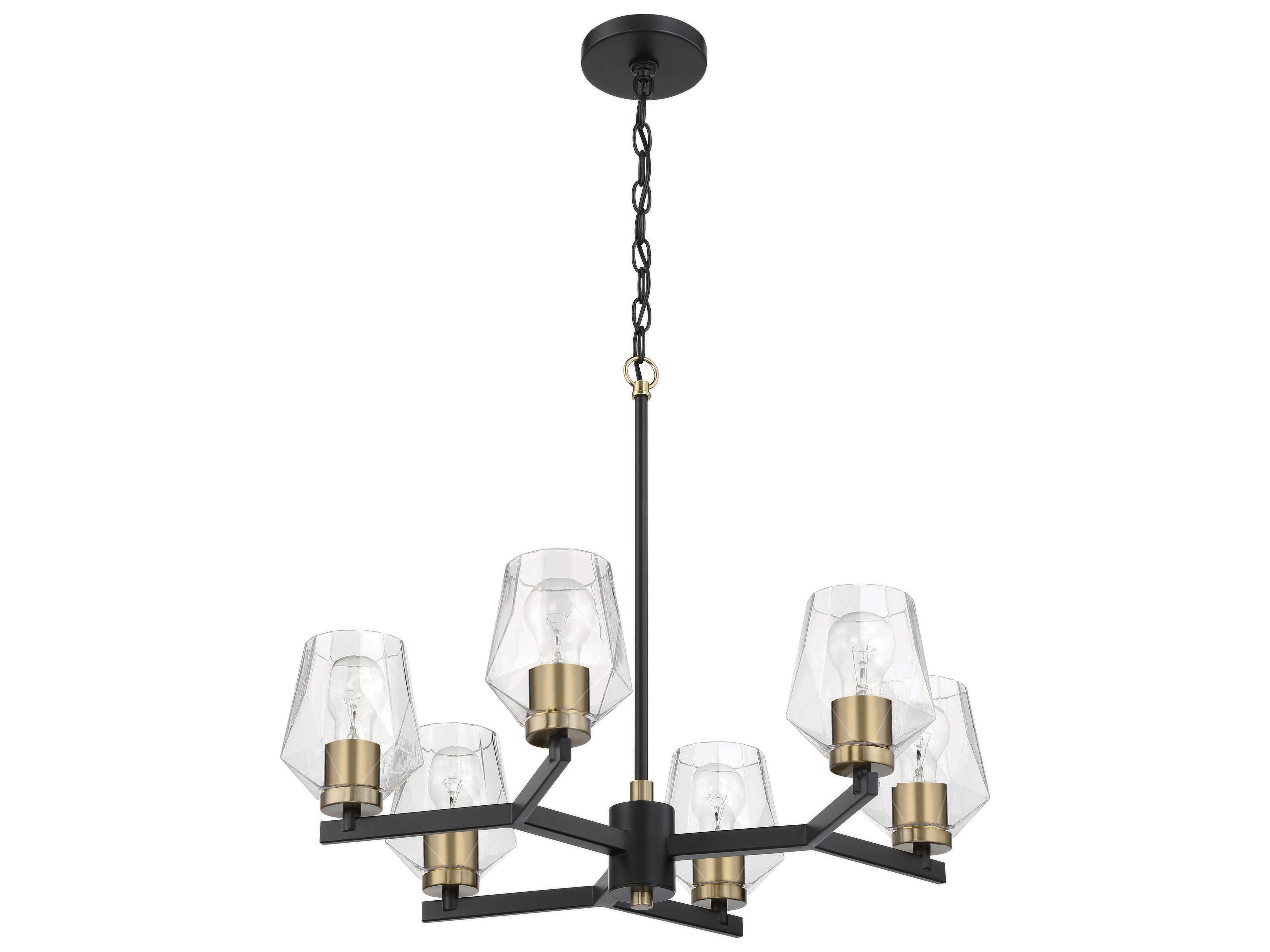 Craftmade Avante Grand 6-Light Flat Black Satin Brass Glass Chandelier