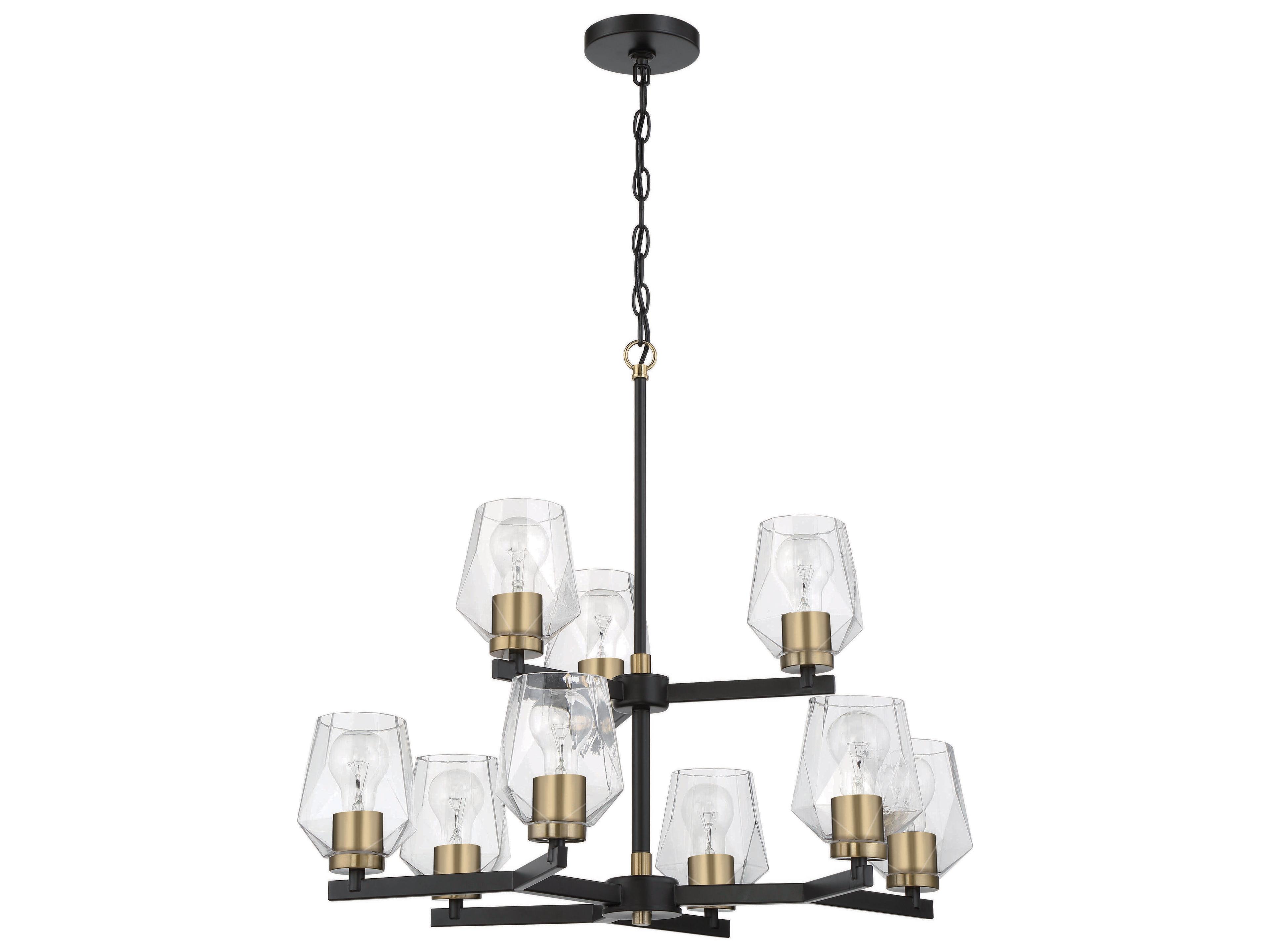 Avante Grand 9-Light Flat Black Satin Brass Glass Chandelier