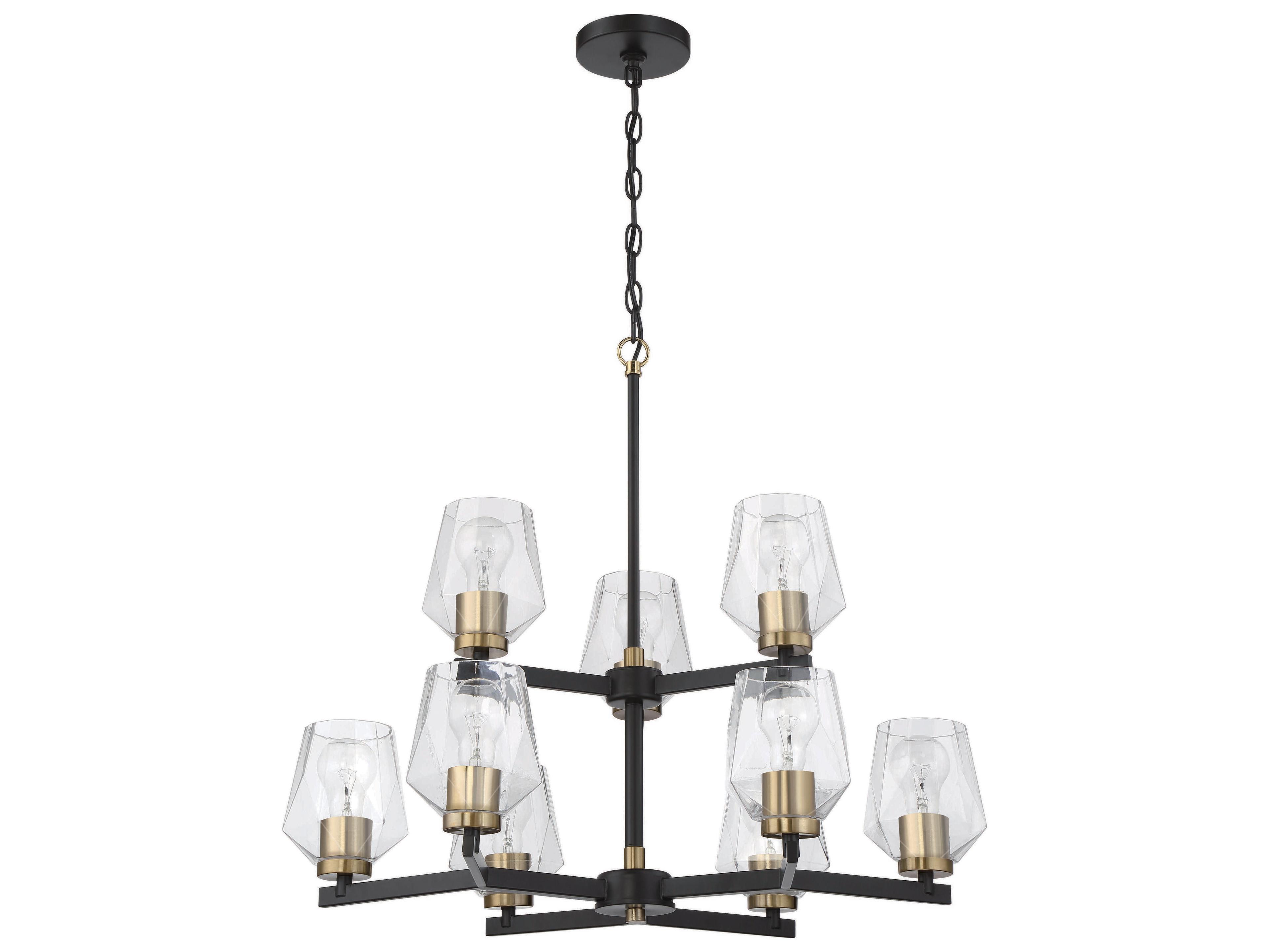 Craftmade Avante Grand 9-Light Flat Black Satin Brass Glass Chandelier
