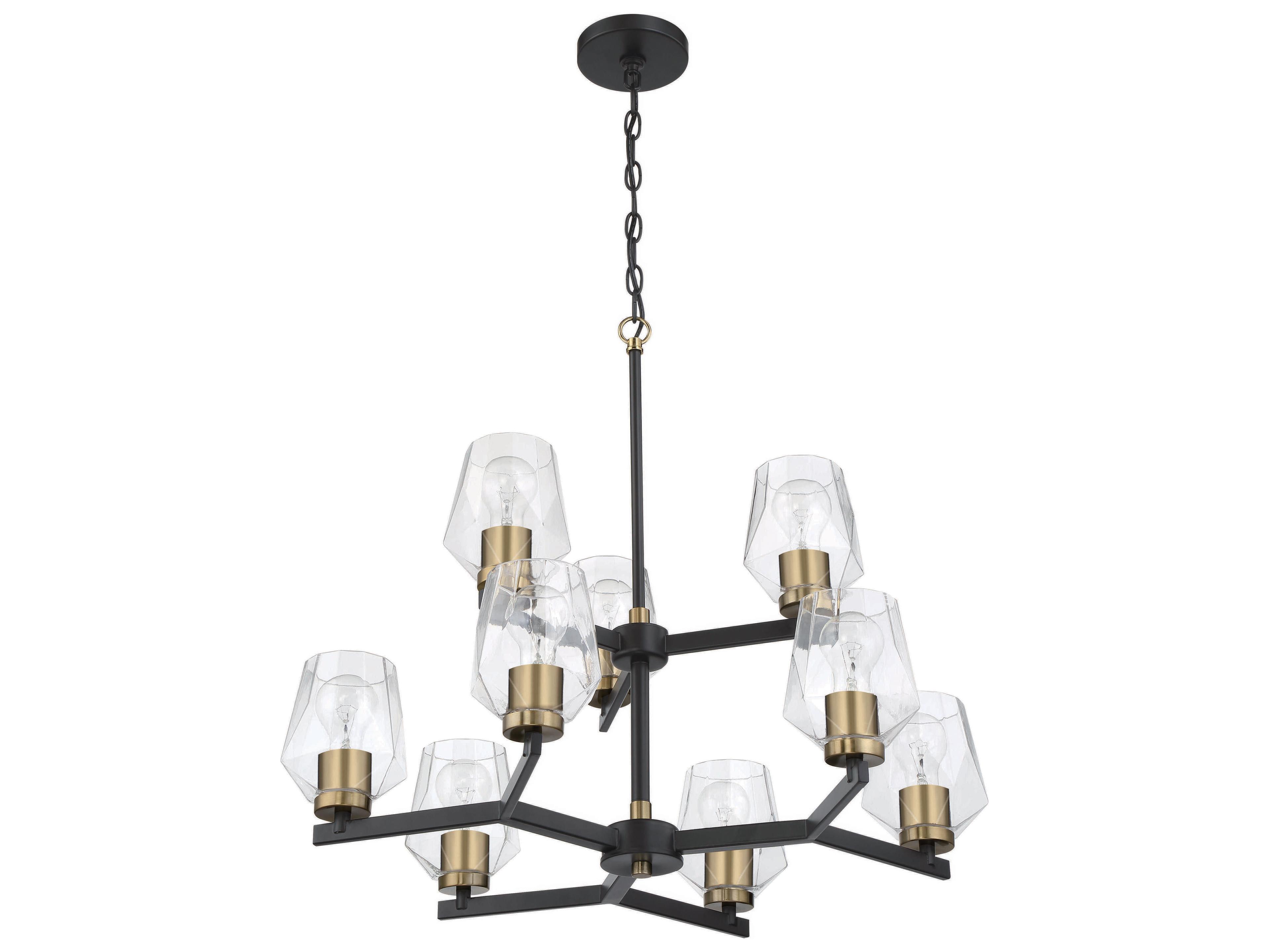 Craftmade Avante Grand 9-Light Flat Black Satin Brass Glass Chandelier