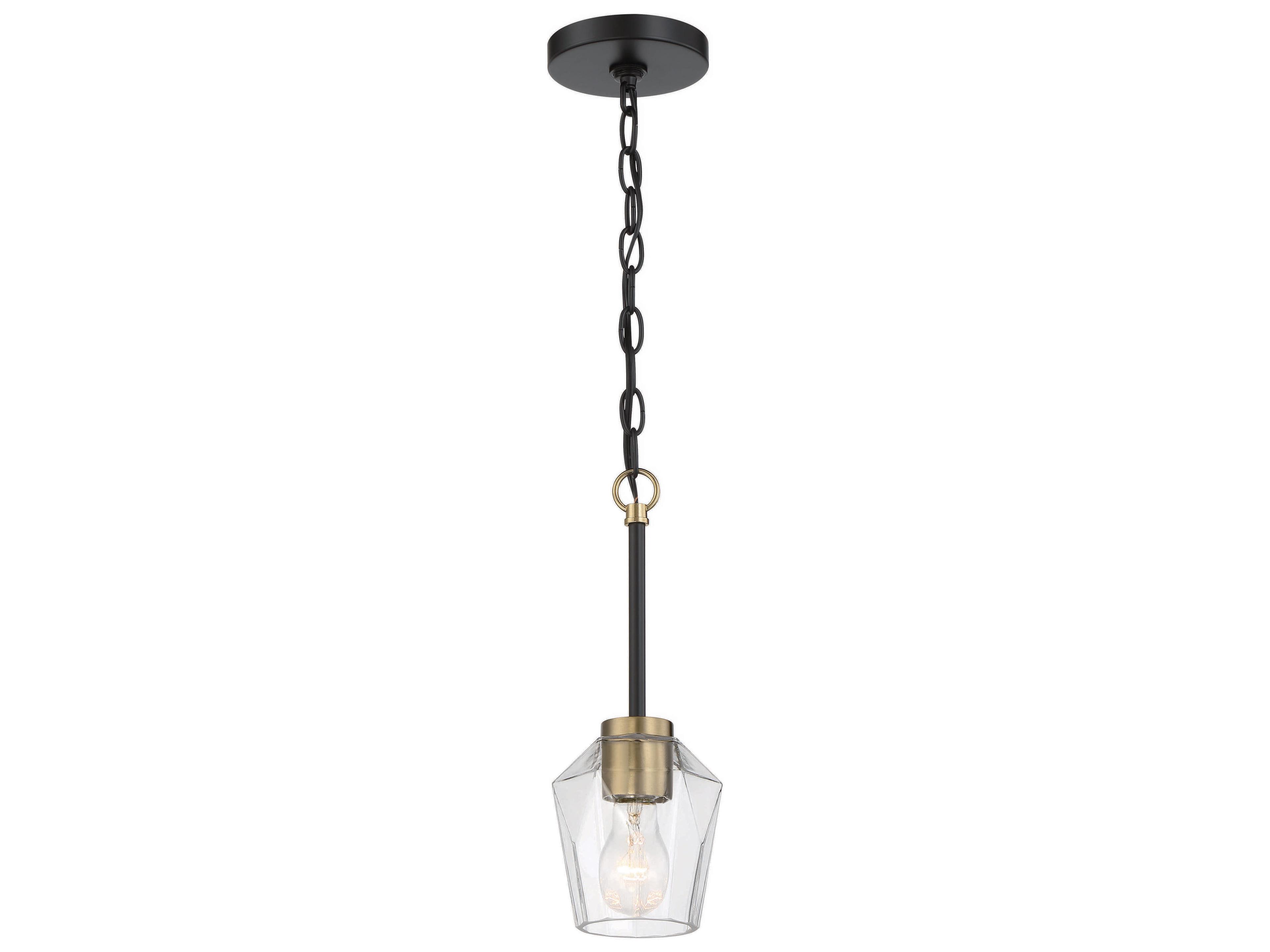 Craftmade Avante Grand 1-Light Flat Black Satin Brass Clear Glass Mini Pendant