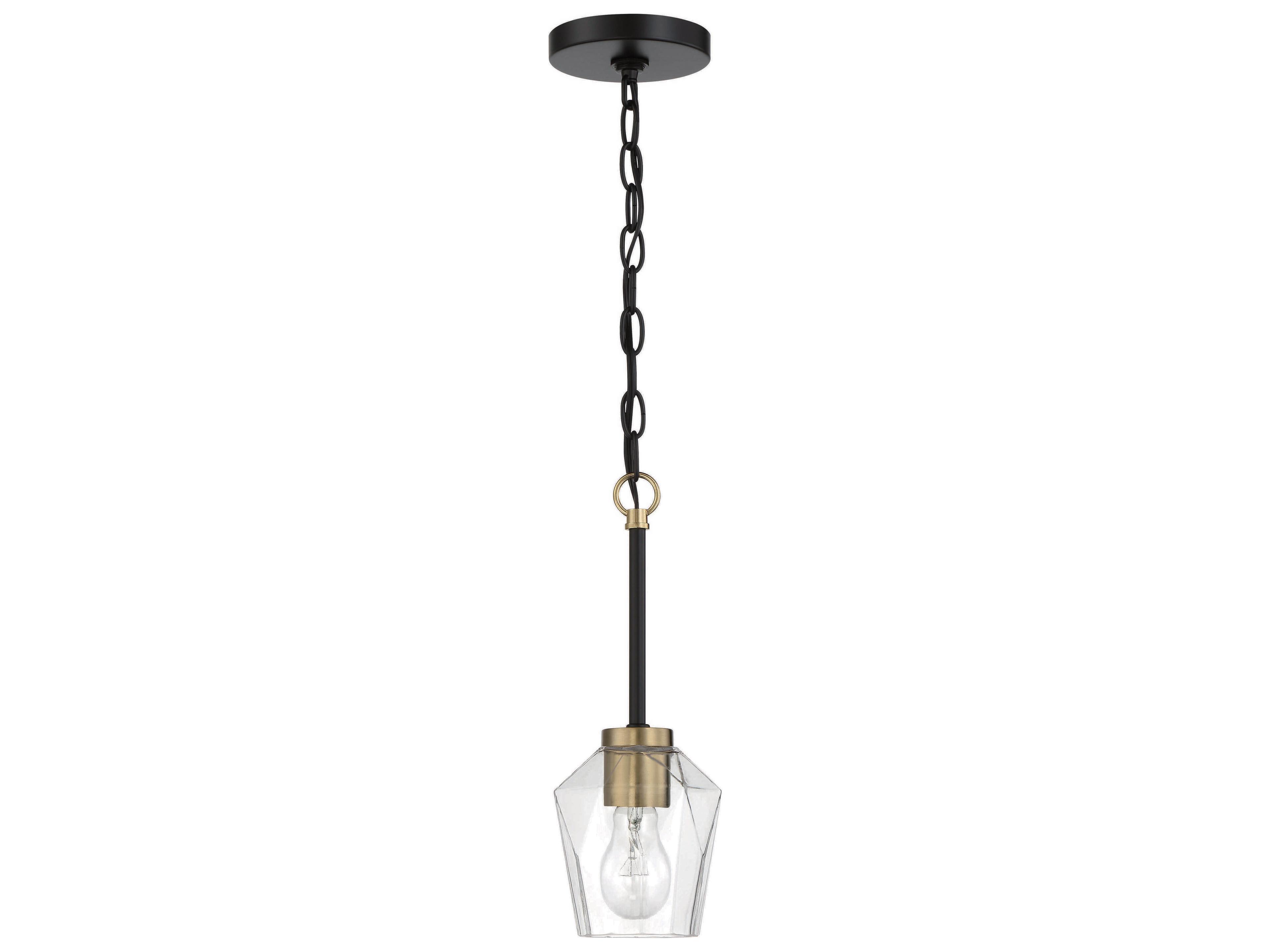 Craftmade Avante Grand 1-Light Flat Black Satin Brass Clear Glass Mini Pendant