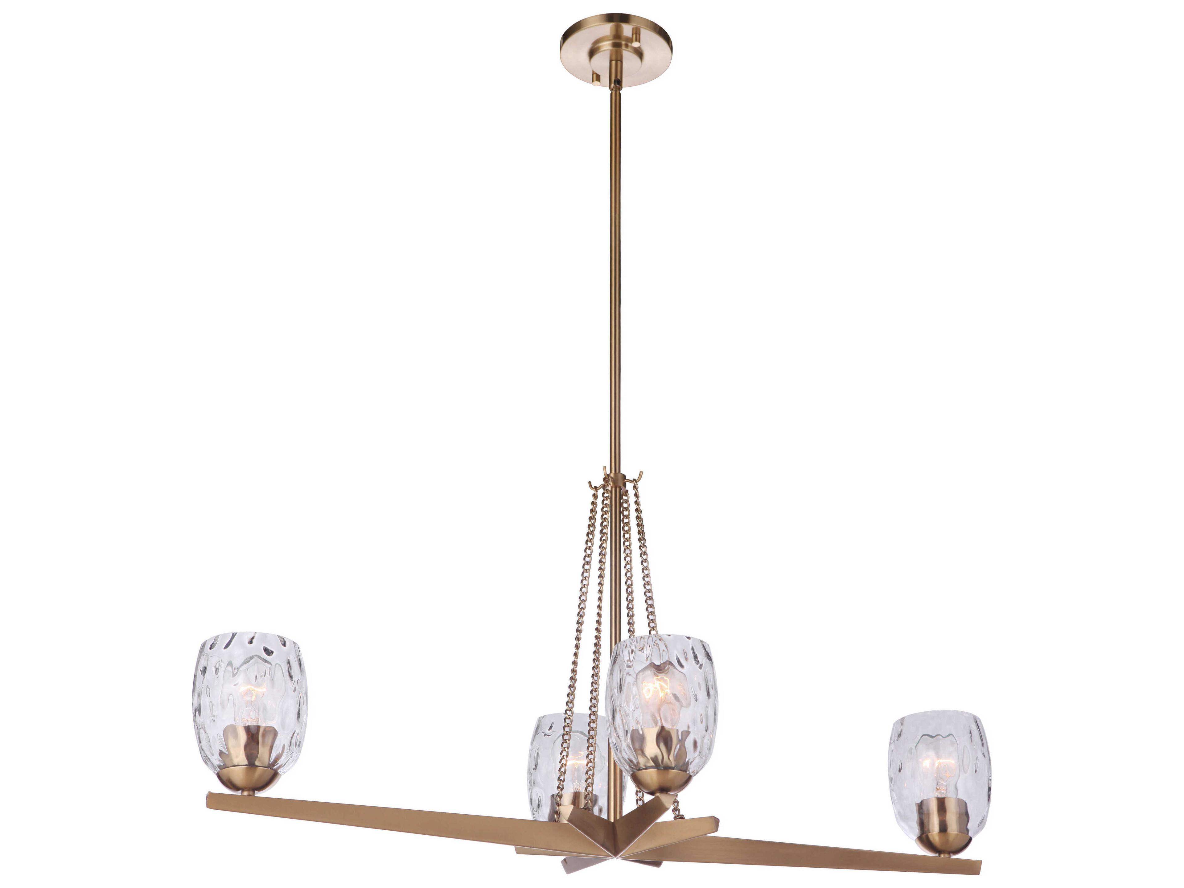 Guiding Star 4-Light Satin Brass Glass Linear Island Pendant