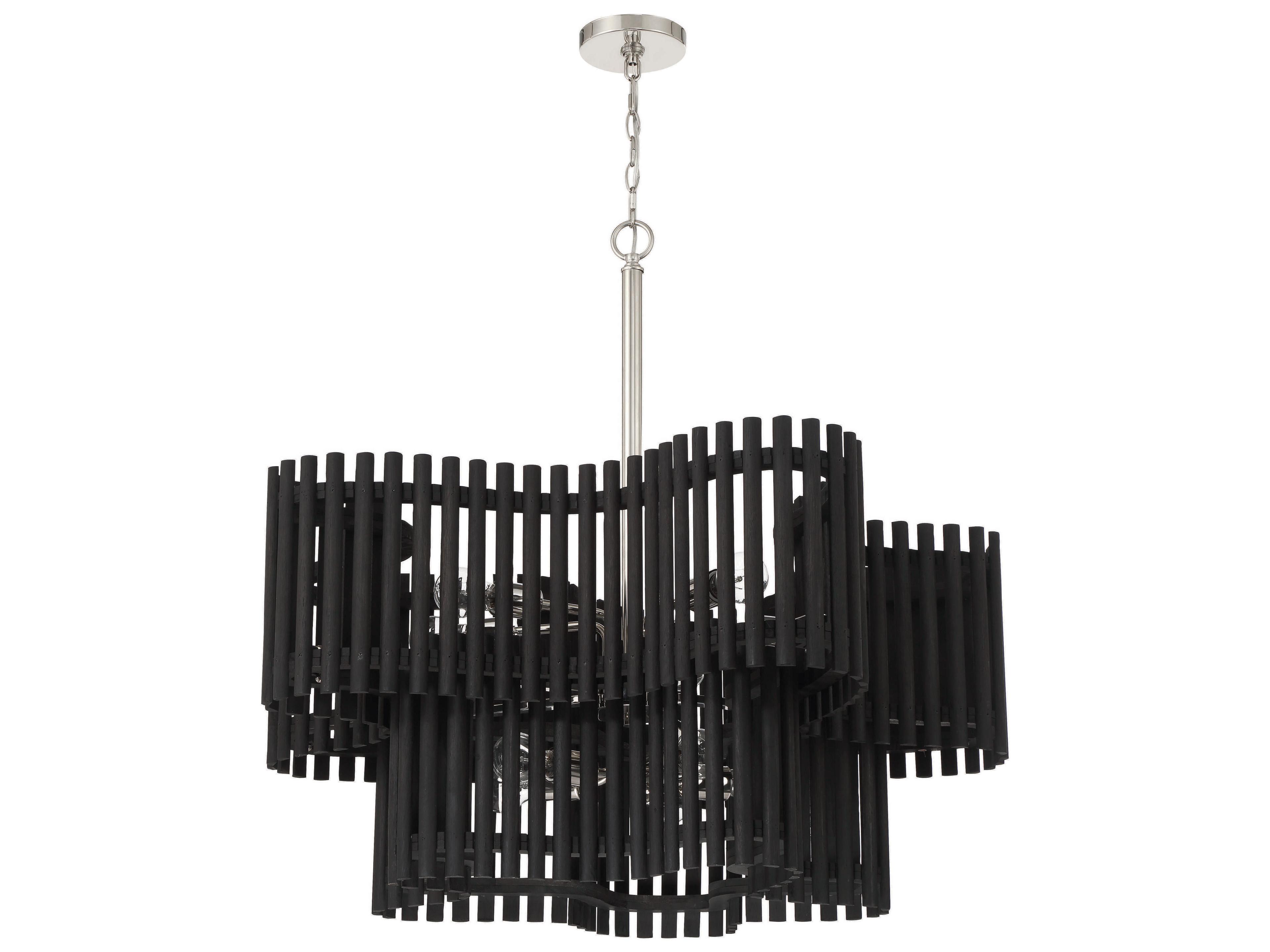 Freeform 10-Light Polished Nickel Black Walnut Geometric Chandelier