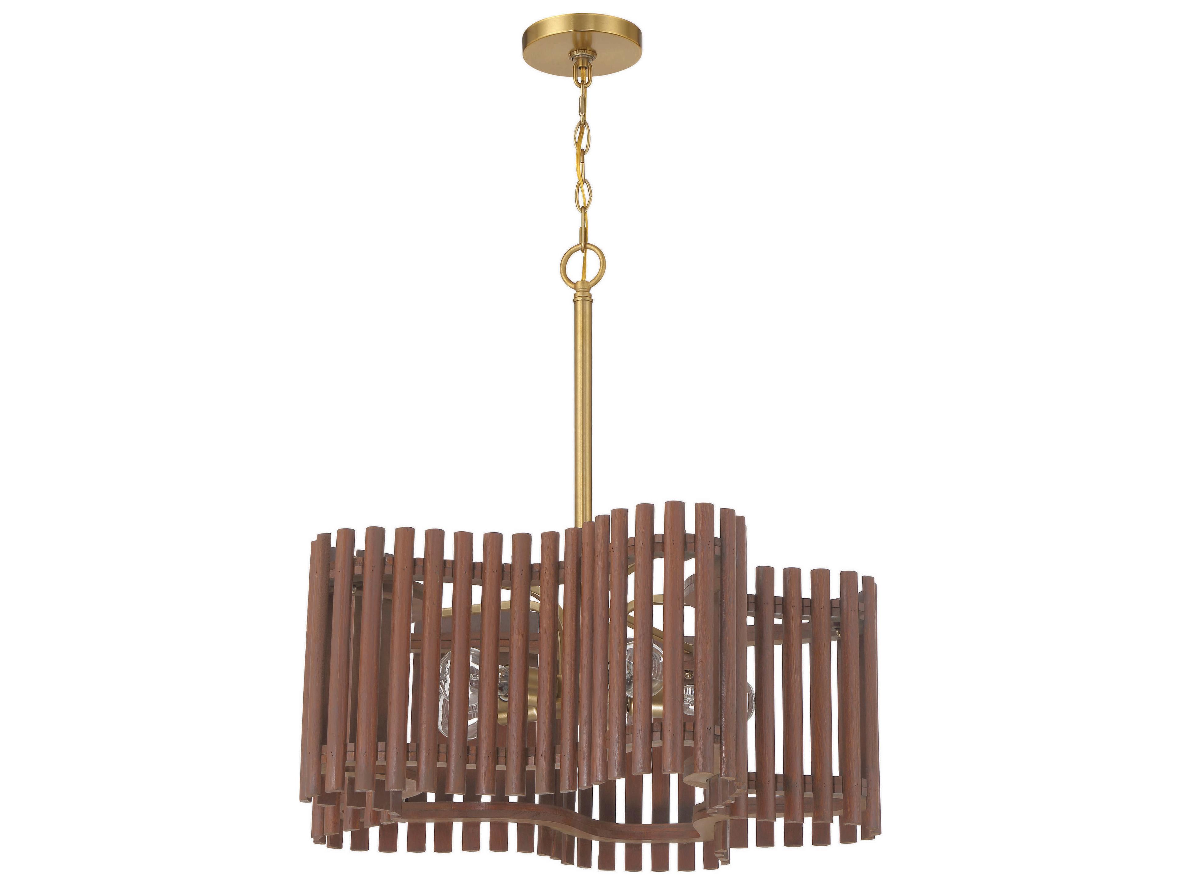 Freeform 5-Light Satin Brass Walnut Brown Geometric Chandelier