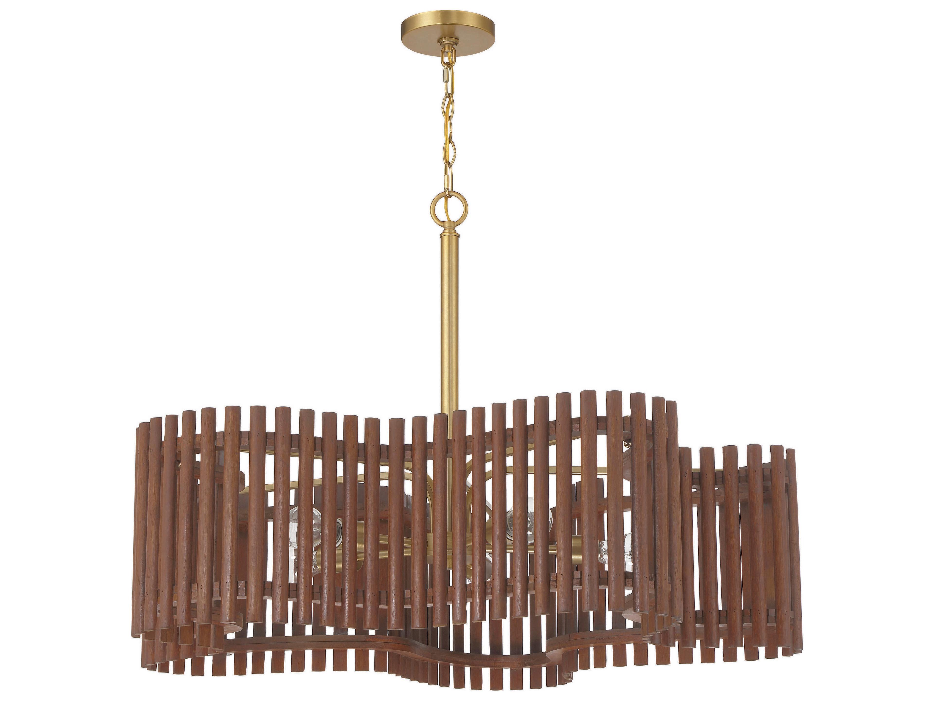 Freeform 5-Light Satin Brass Walnut Brown Geometric Chandelier