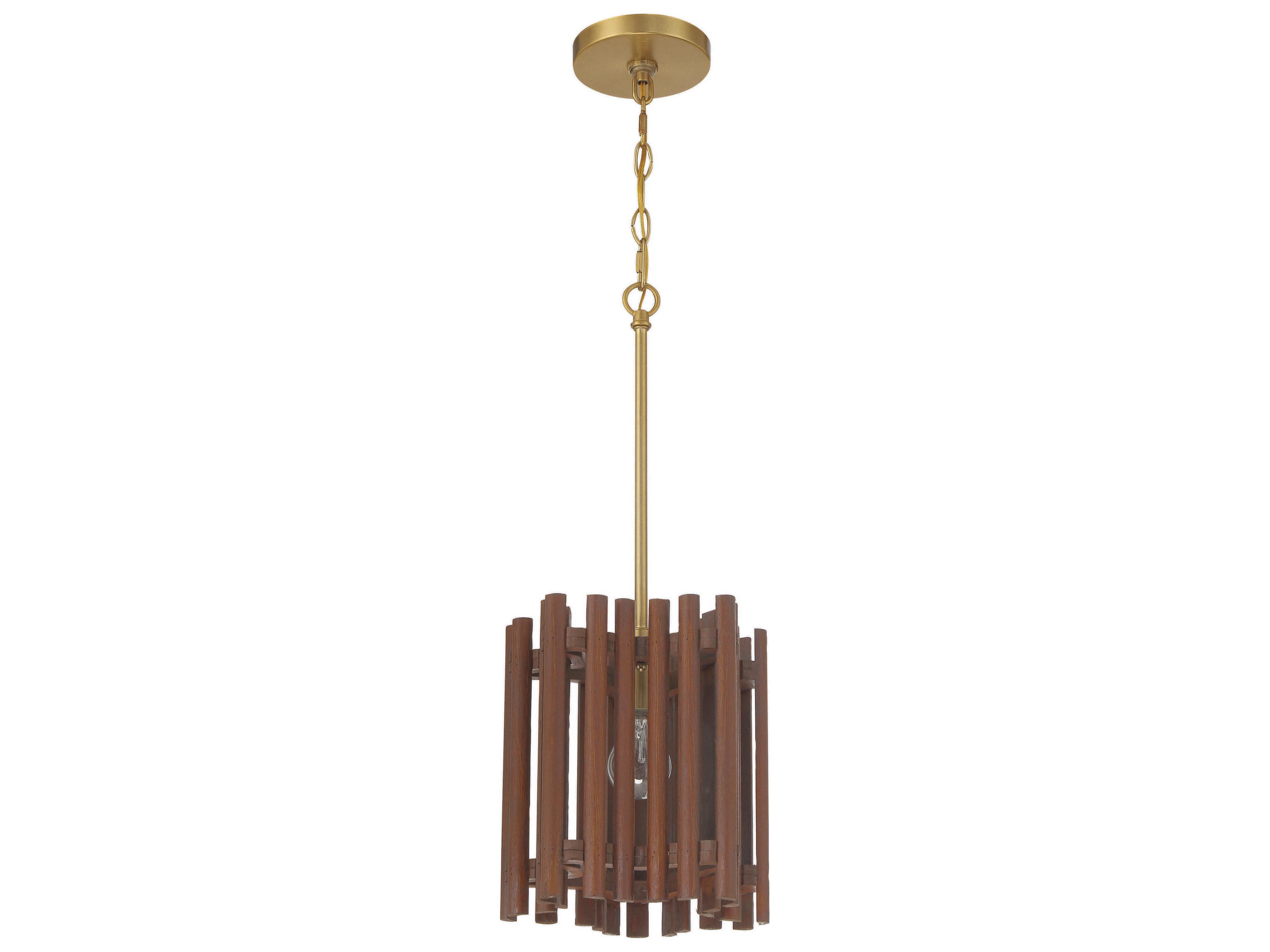 Freeform 1-Light Satin Brass Walnut Brown Geometric Mini Pendant