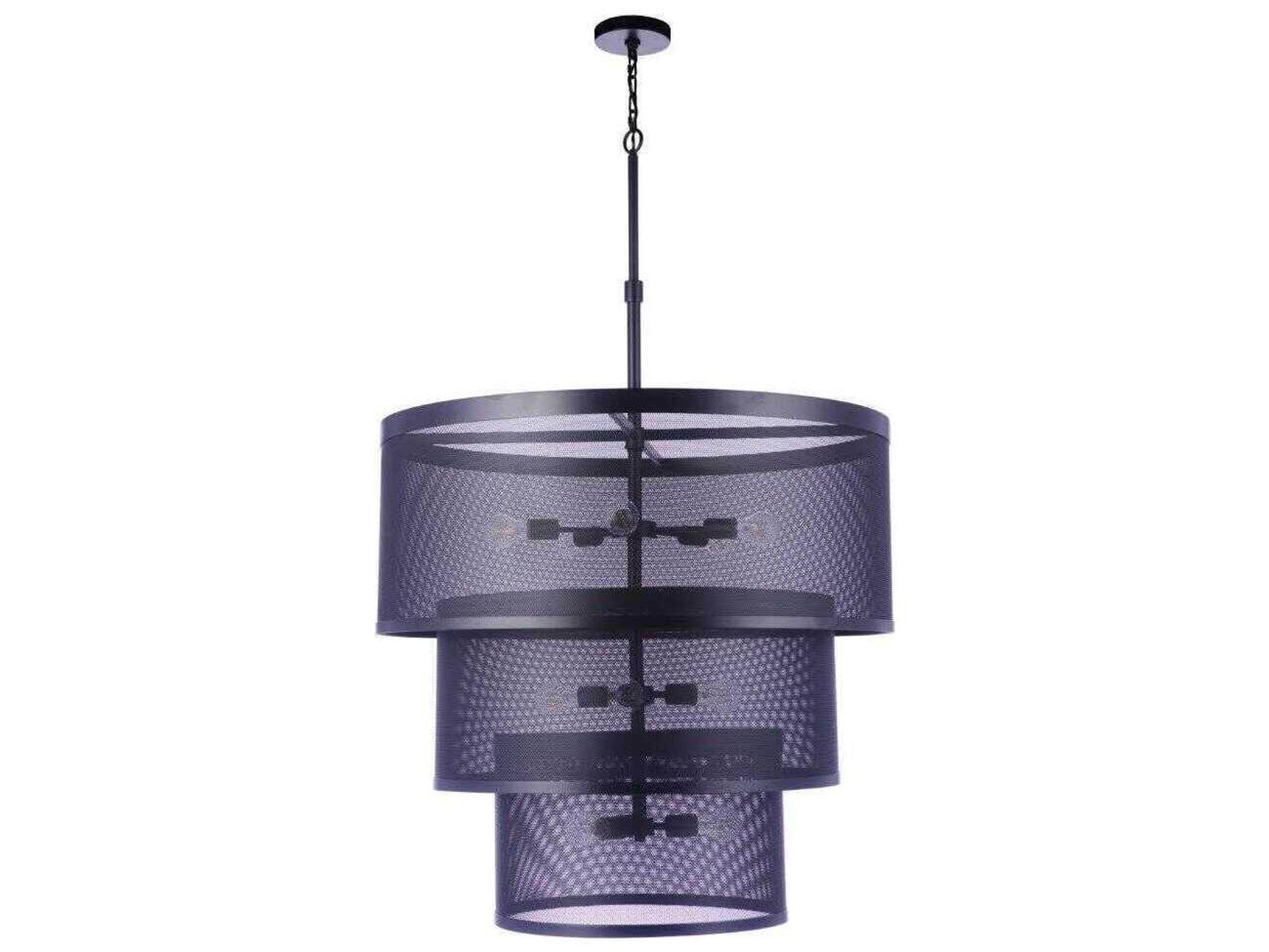 Mesh 12-Light Flat Black Drum Tiered Pendant