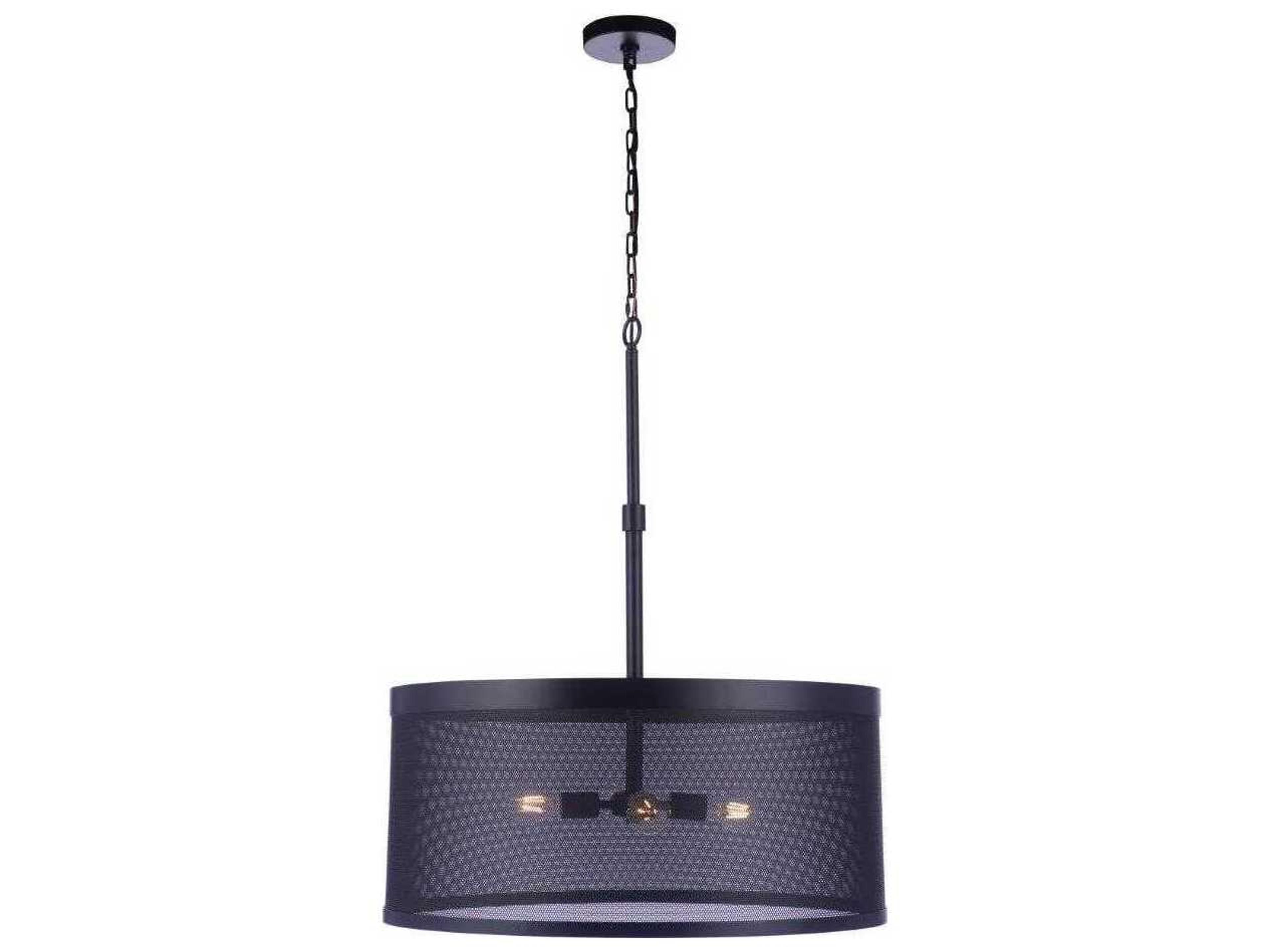 Mesh 4-Light Flat Black Drum Pendant