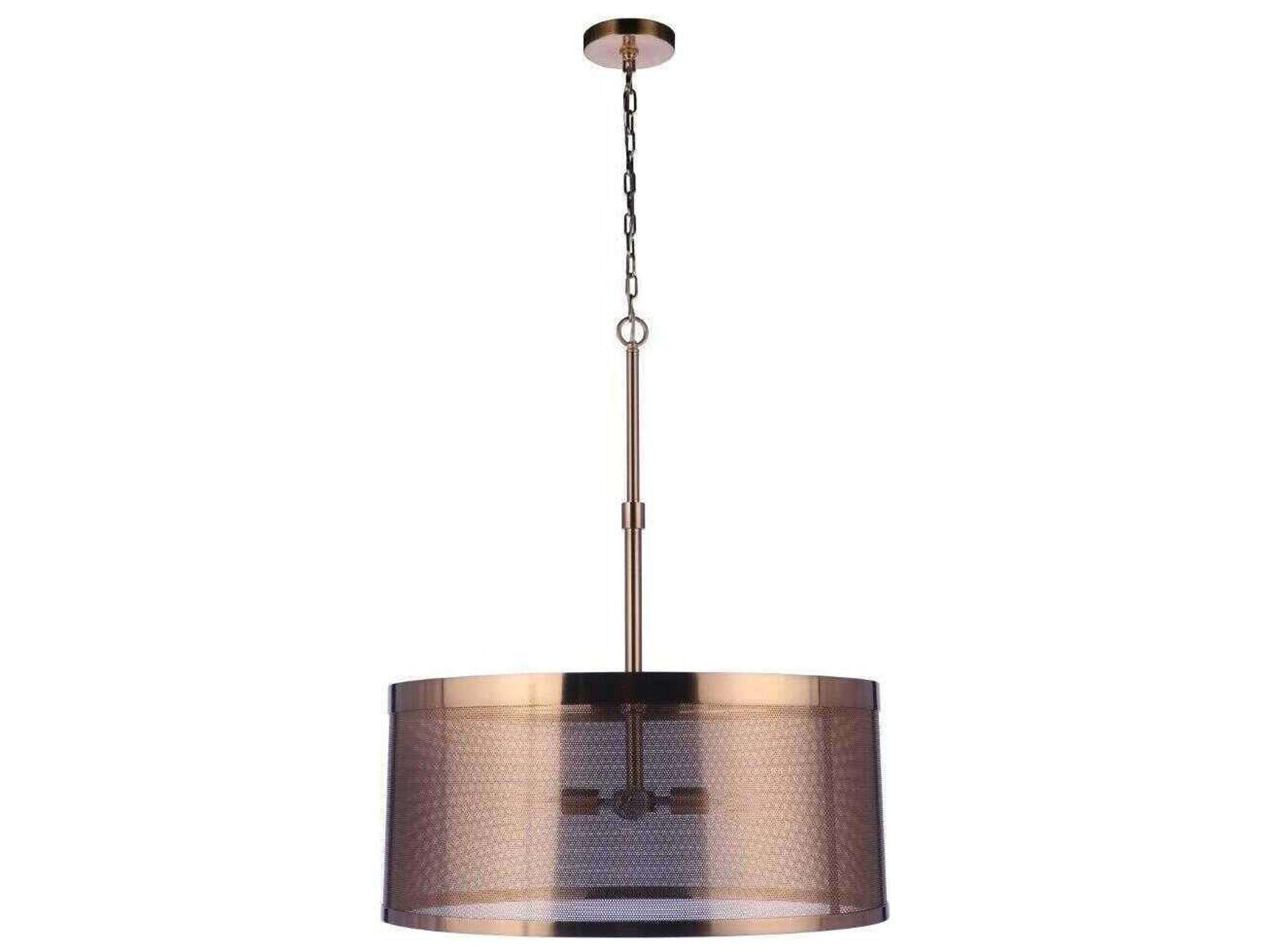 Mesh 4-Light Satin Brass Drum Pendant