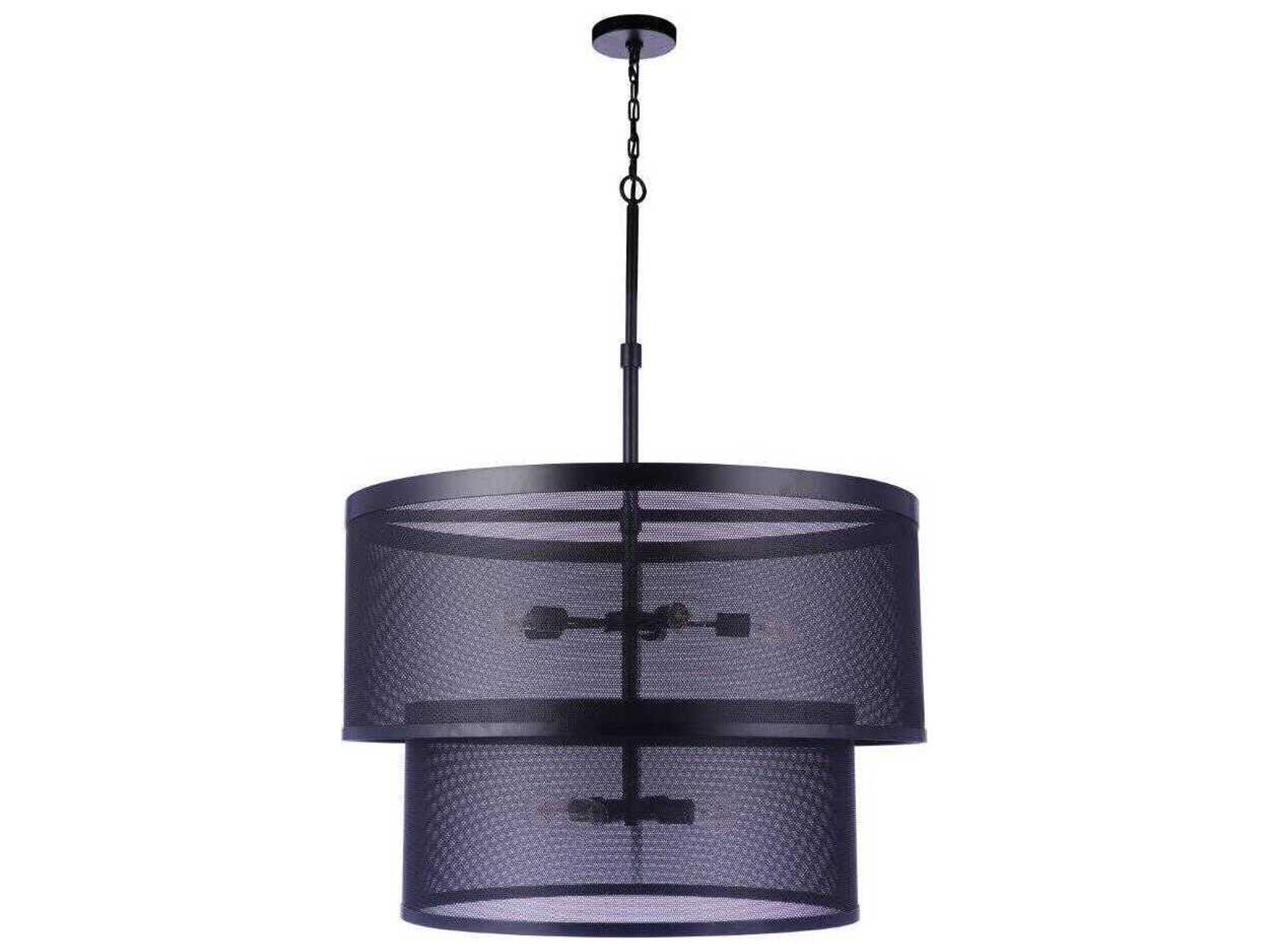Mesh 9-Light Flat Black Drum Pendant