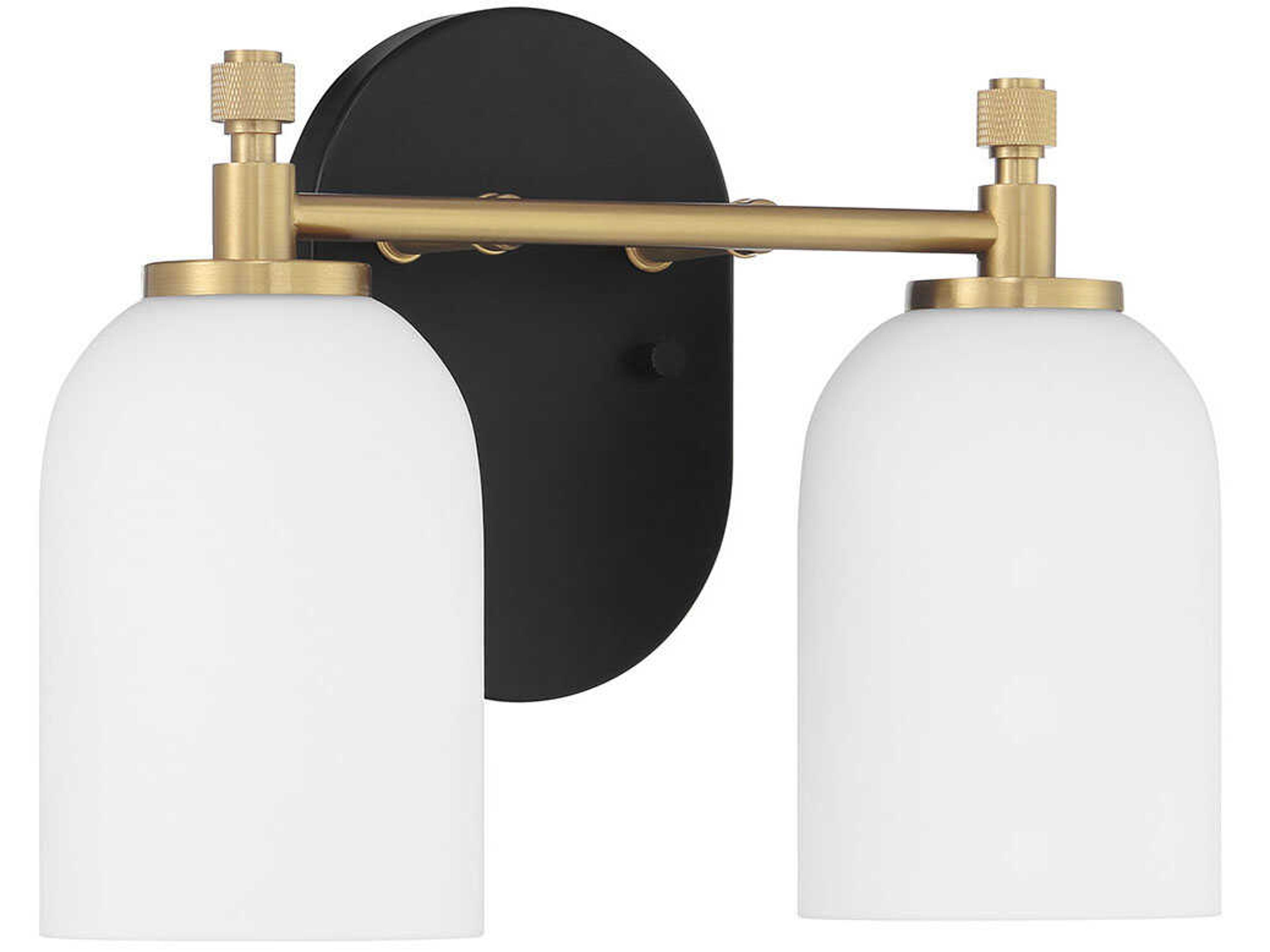 Council 2-Light Flat Black Satin Brass Vanity Light