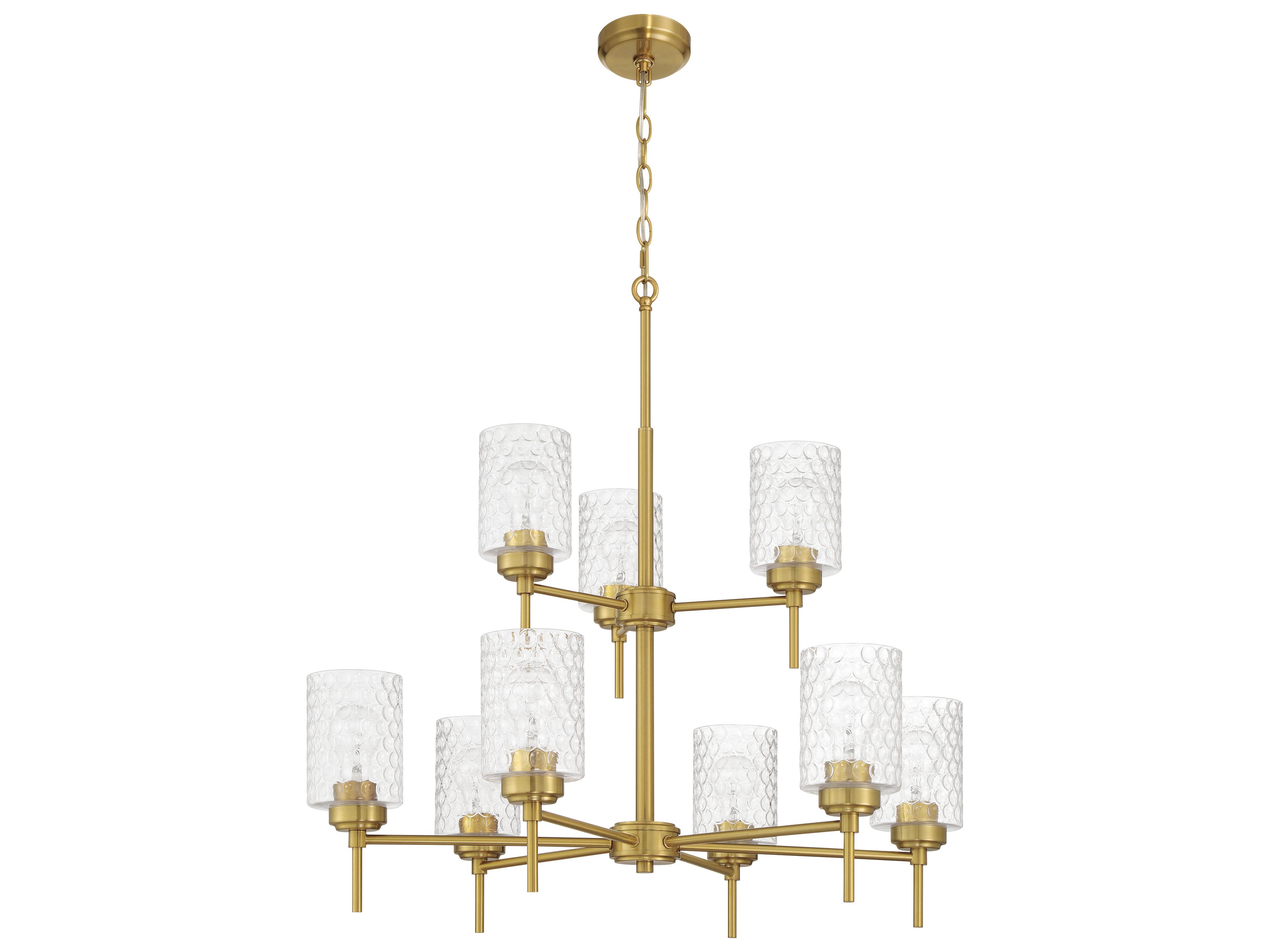 Claire 9-Light Satin Brass Candelabra Cylinder Tiered Chandelier