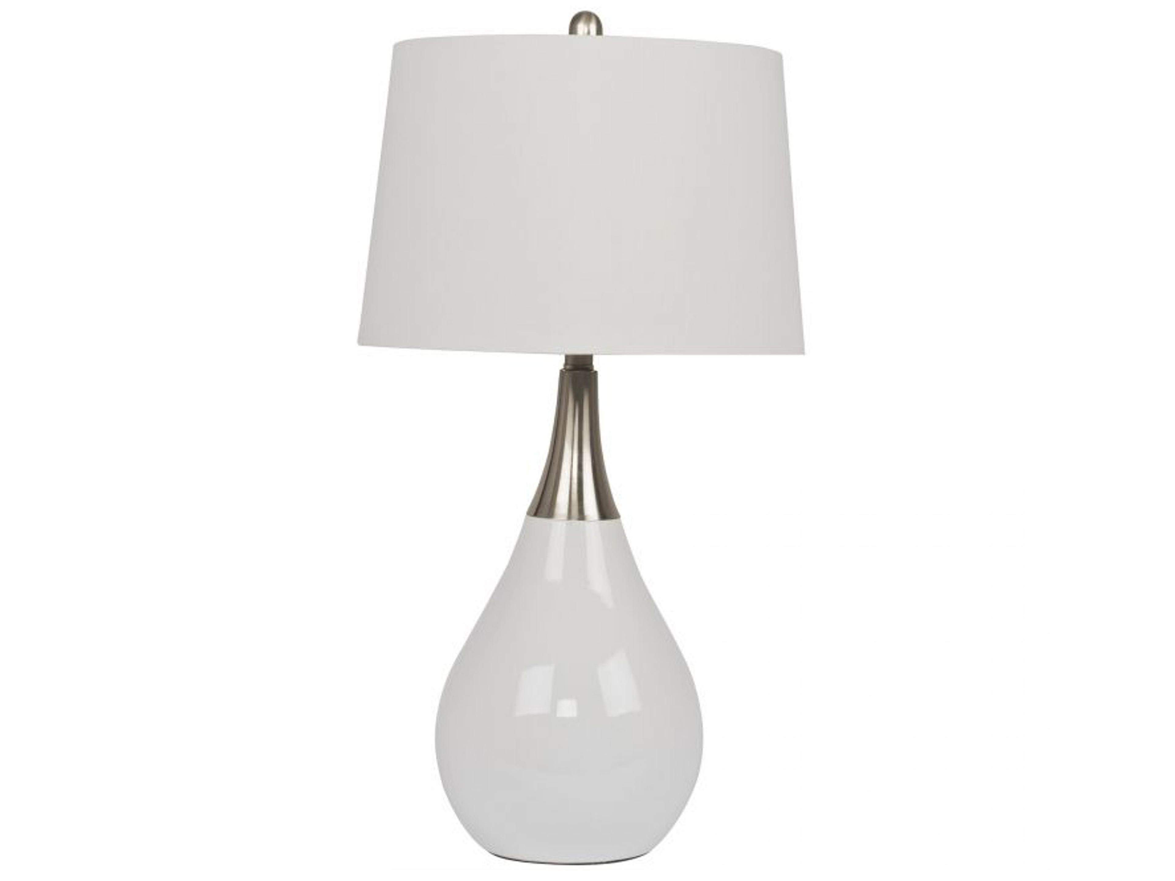 Gloss White Brushed Polished Nickel Fabric Buffet Lamp