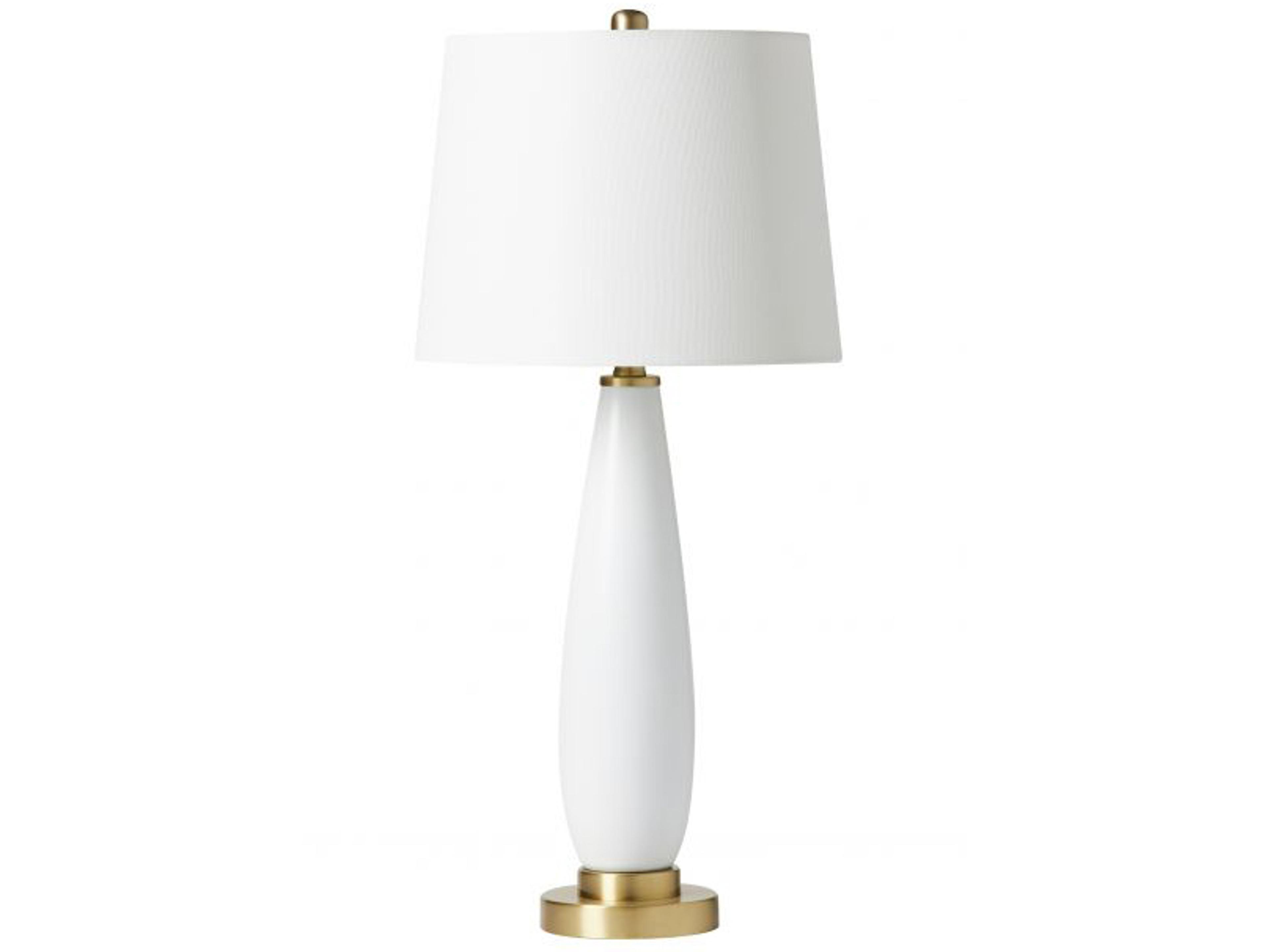 Satin Brass White Fabric Buffet Lamp