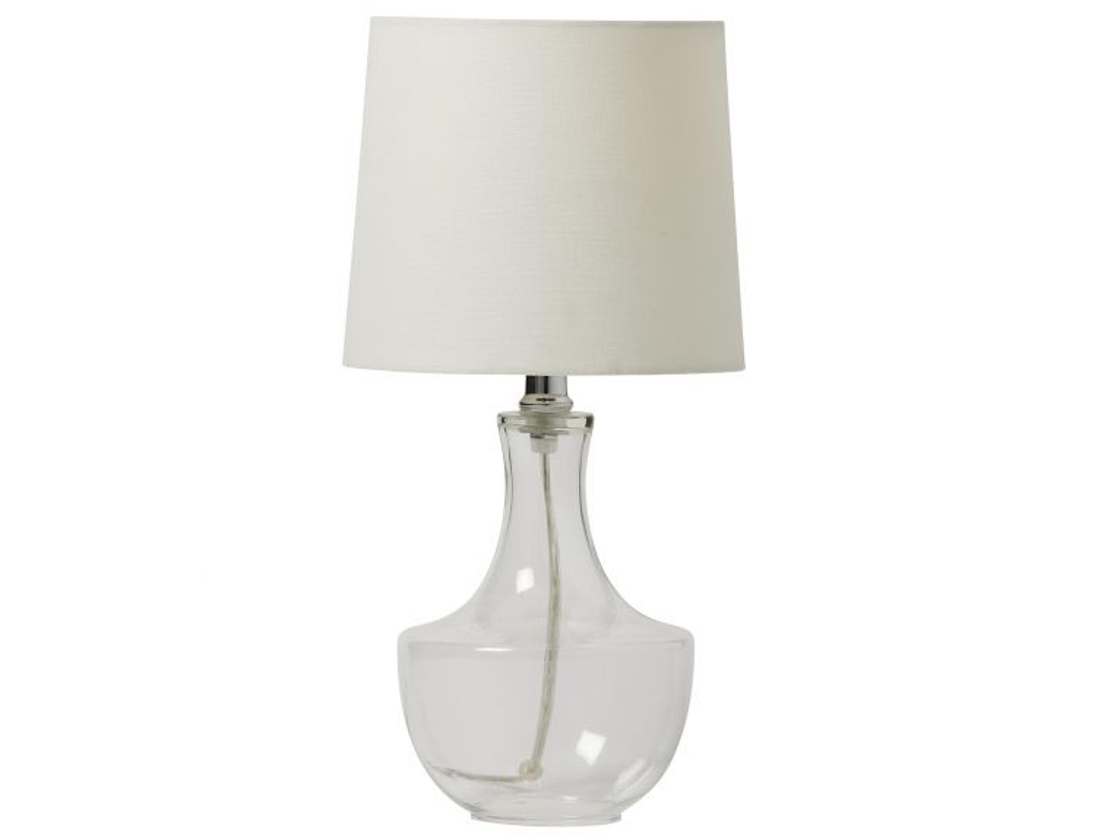 Brushed Polished Nickel Off White Fabric Clear Glass Table Lamp