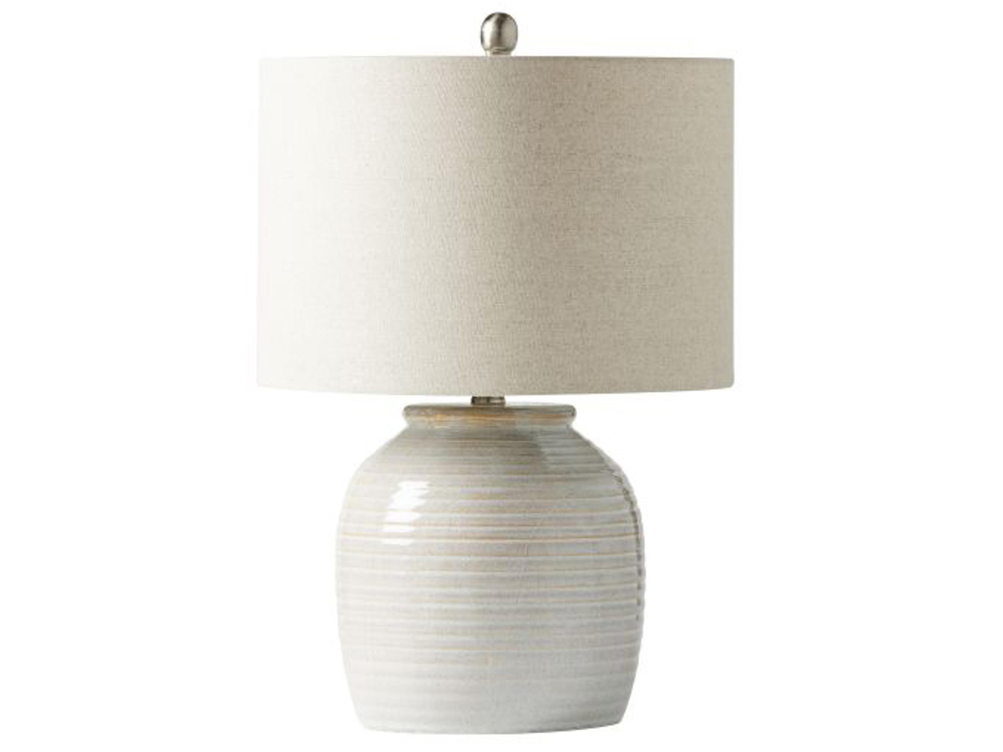 White Ceramic Brushed Polished Nickel Oatmeal Fabric Table Lamp