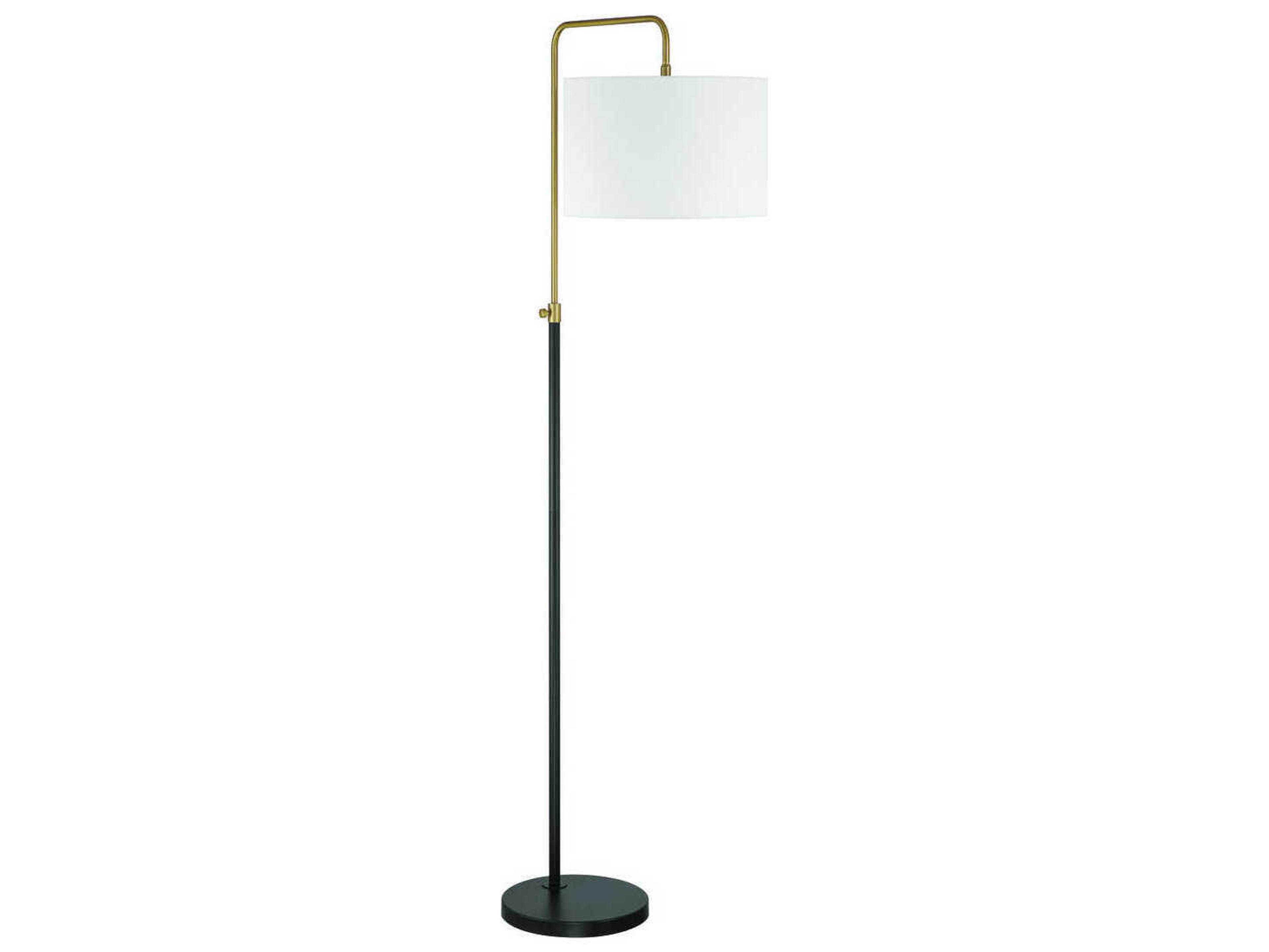 Ingraham Flat Black Satin Brass White Fabric Floor Lamp